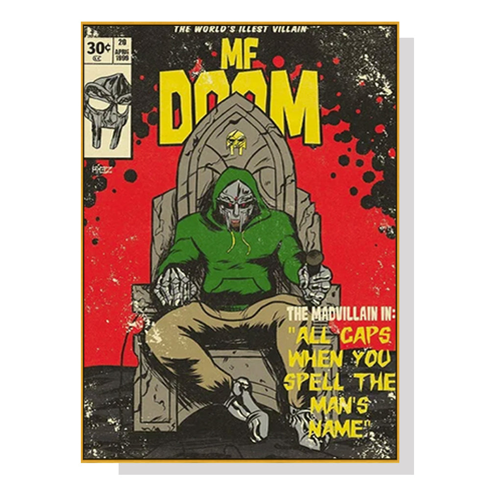 Wall Art 90cmx135cm MF DOOM Music Gold Frame Canvas Bedworld