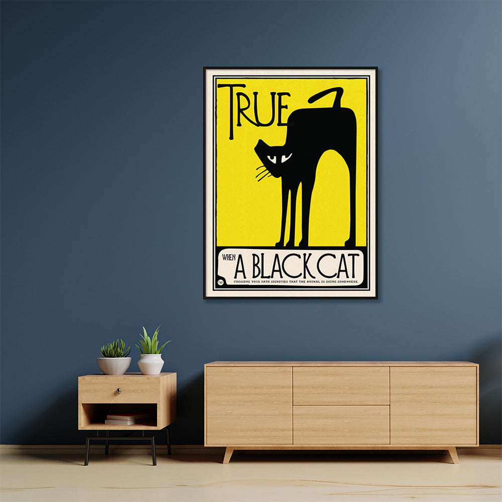 Wall Art 90cmx135cm Black Cat Black Frame Canvas Bedworld