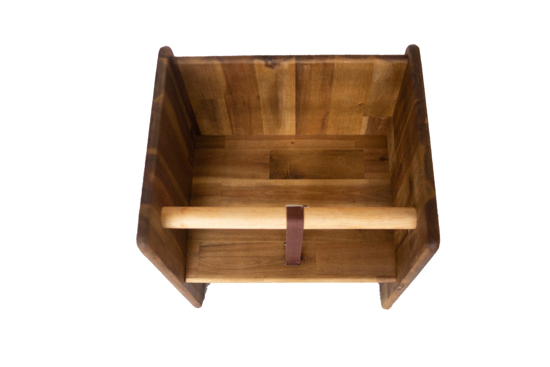 3 in 1 toddler chair, wooden interior with front bar and purple strap detail