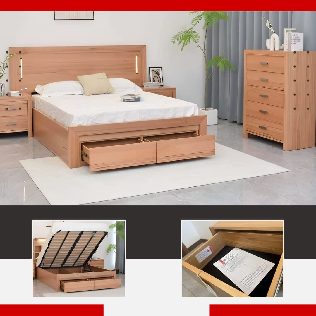 Bravo Gas Lift Storage Bed Frame with End Drawers and LED Lights