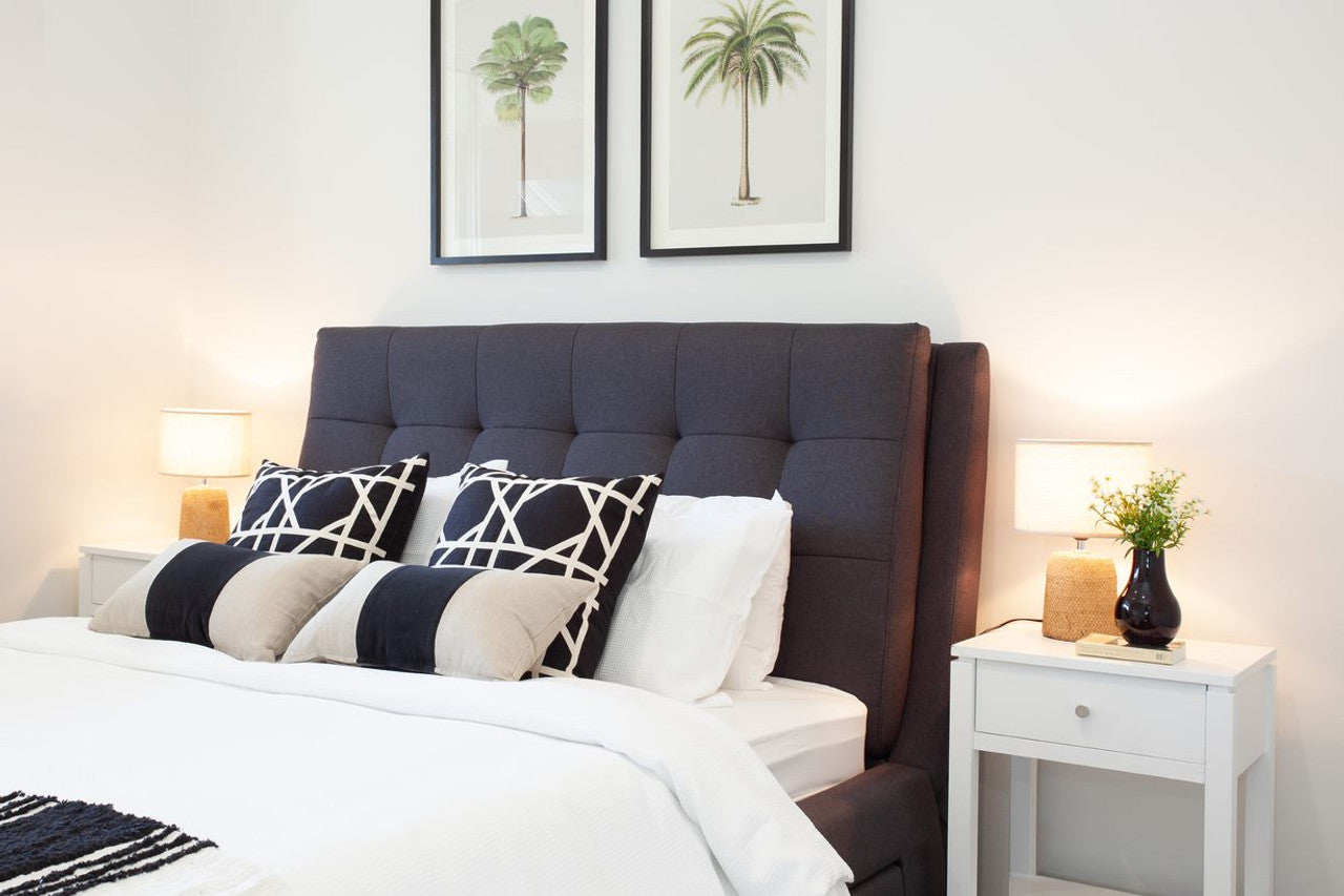 Lara Fabric Upholstered Bed Frame  - bed head - With 4 Storage Drawers