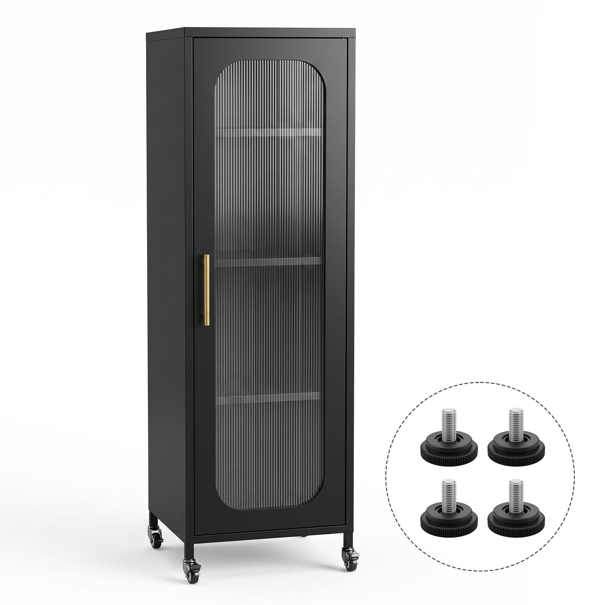 Artiss Buffet Cabinet Sideboard Slim Fluted Kitchen Storage Trolley Wheels Black Bedworld