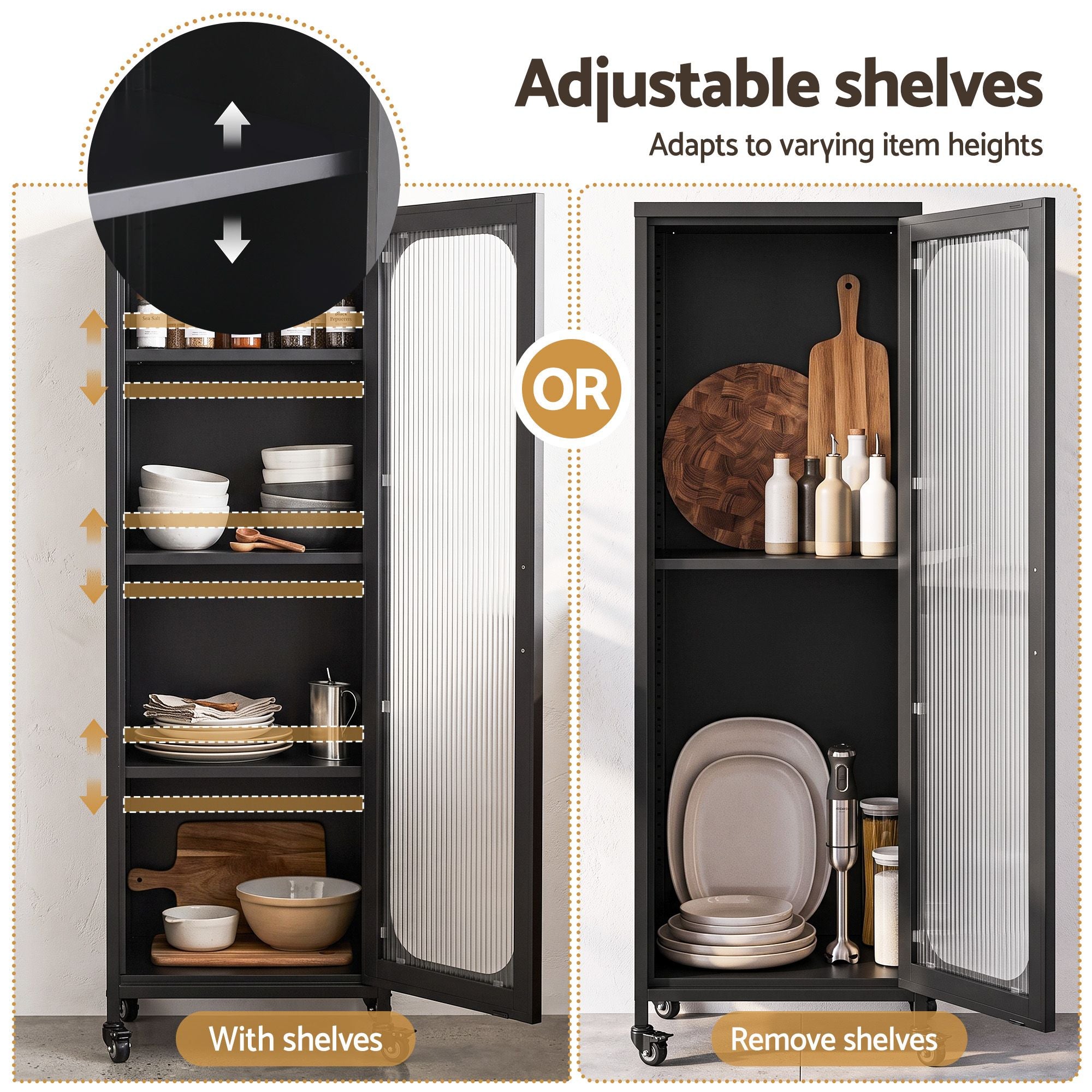 Artiss Buffet Cabinet Sideboard Slim Fluted Kitchen Storage Trolley Wheels Black Bedworld