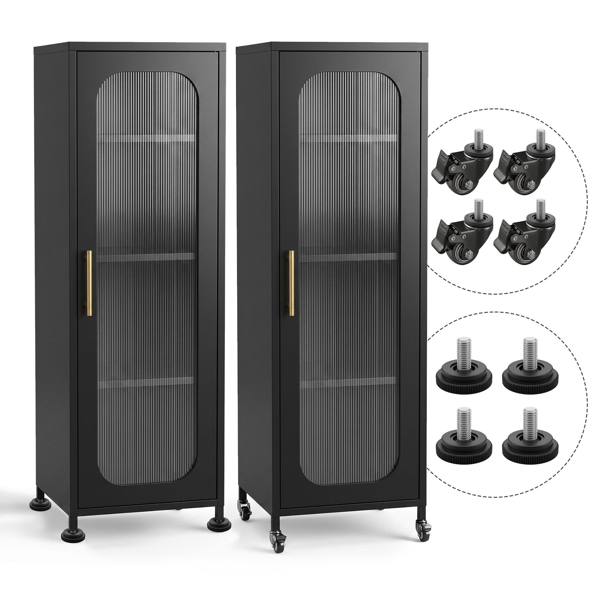 Artiss Buffet Cabinet Sideboard X2 Slim Kitchen Storage Trolley Wheels Black Bedworld