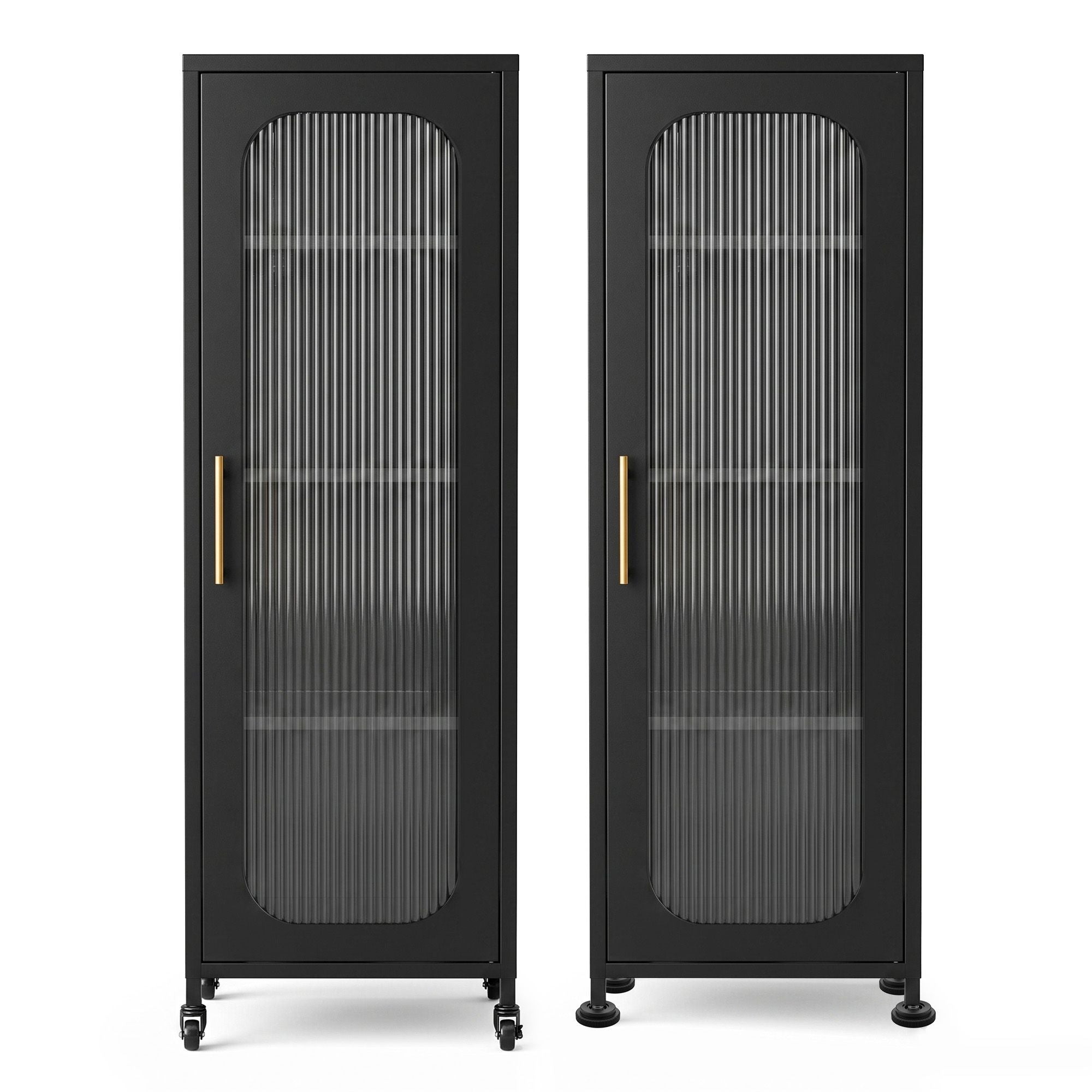 Artiss Buffet Cabinet Sideboard X2 Slim Kitchen Storage Trolley Wheels Black Bedworld