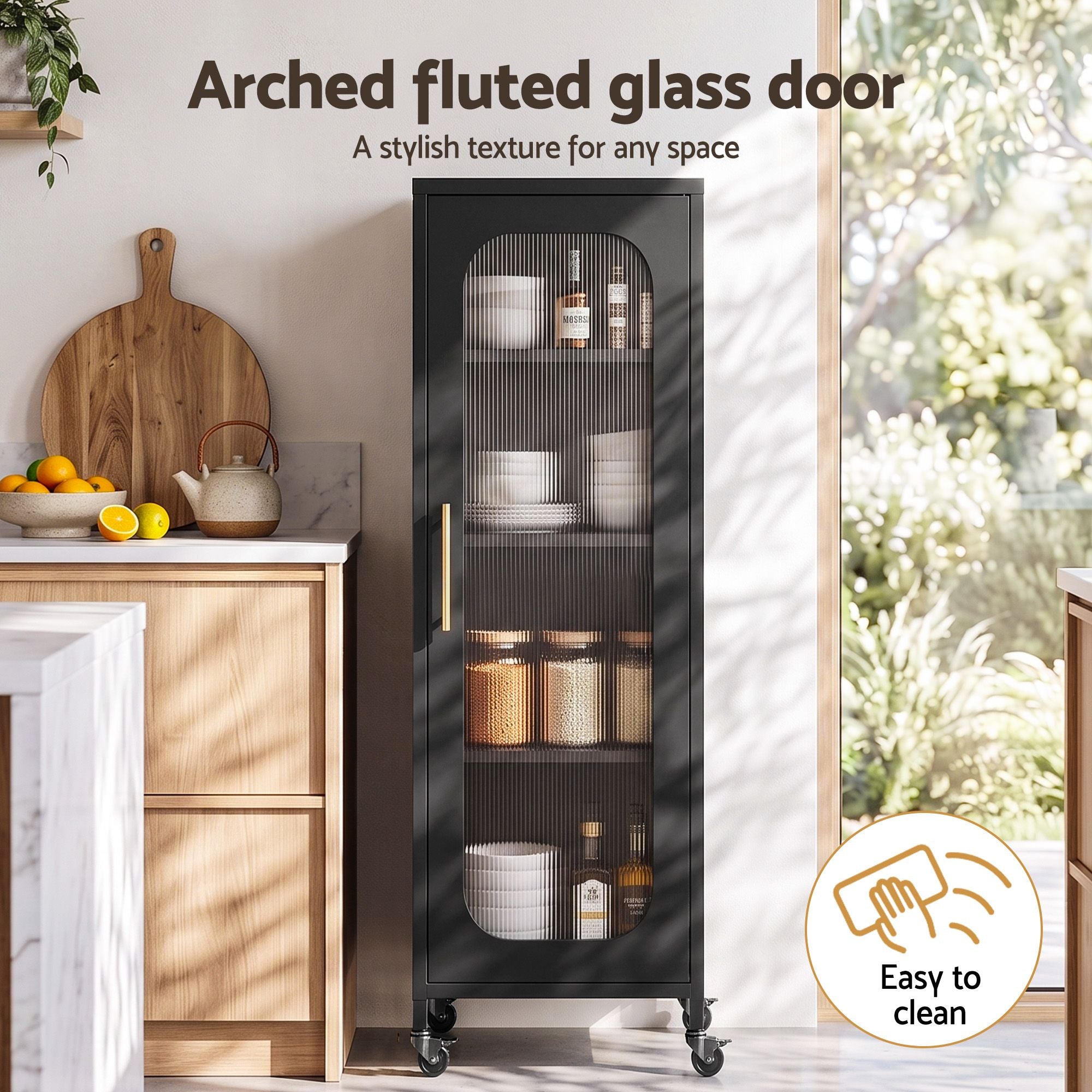 Artiss Buffet Cabinet Sideboard X2 Slim Kitchen Storage Trolley Wheels Black Bedworld