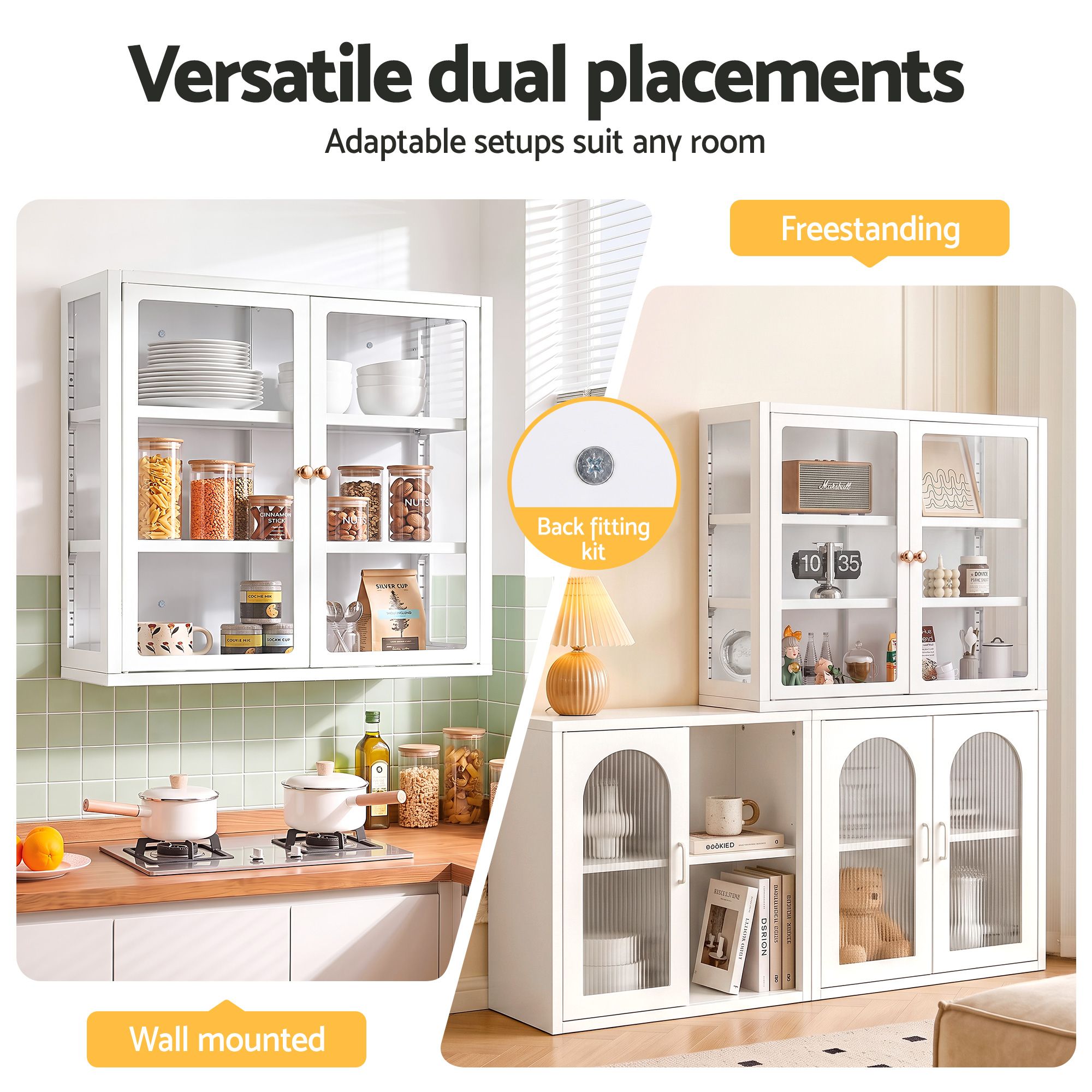 Artiss Buffet Cabinet Sideboard Wall Mounted Clear Display Storage 60cm White Bedworld