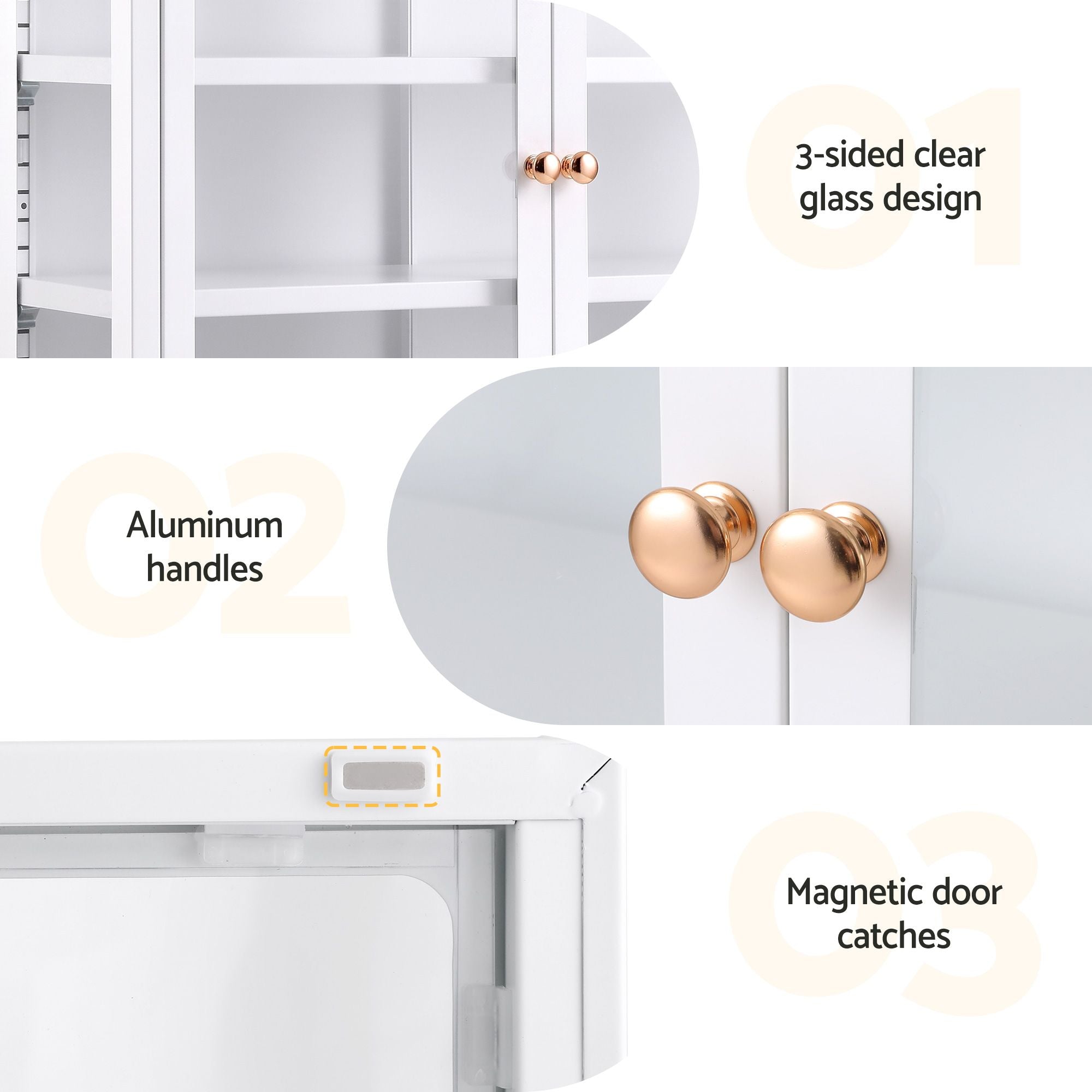 Artiss Buffet Cabinet Sideboard Wall Mounted Clear Display Storage 60cm White Bedworld