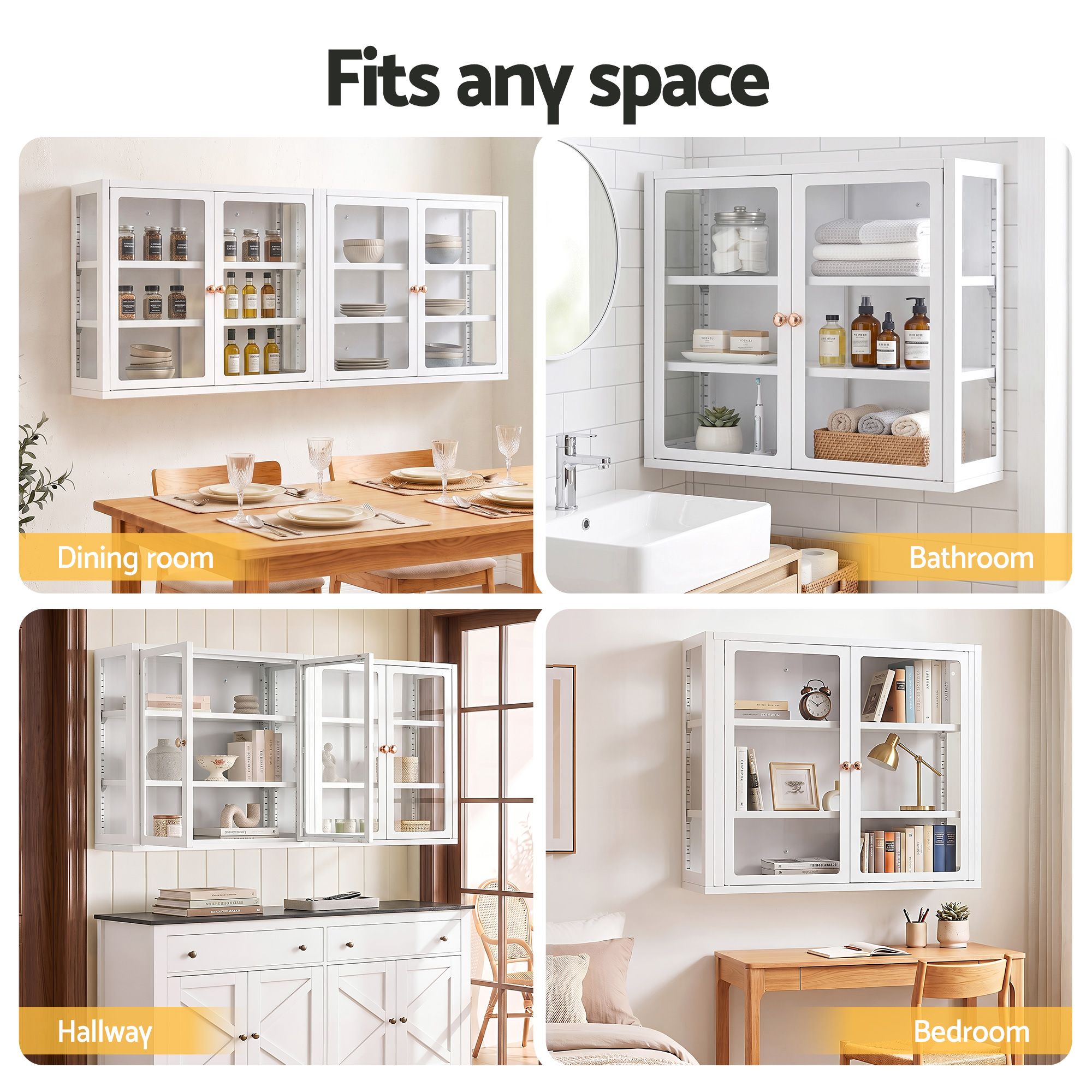 Artiss Buffet Cabinet Sideboard Wall Mounted Clear Display Storage 60cm White Bedworld