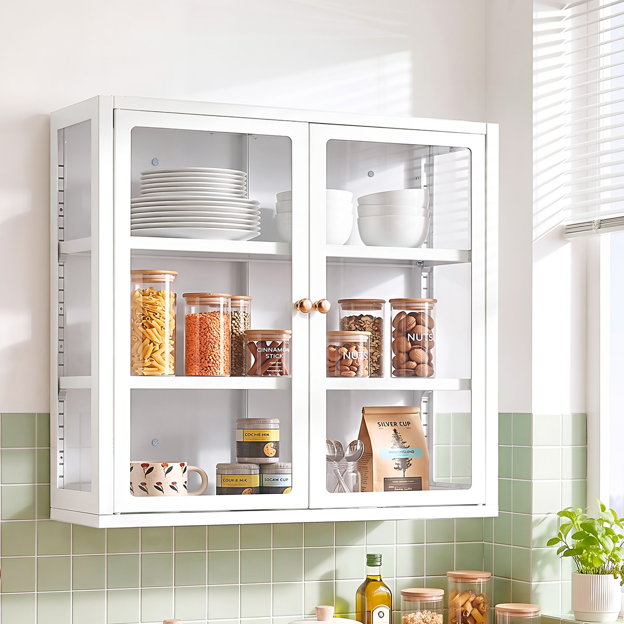 Artiss Buffet Cabinet Sideboard Wall Mounted Clear Display Storage 60cm White Bedworld