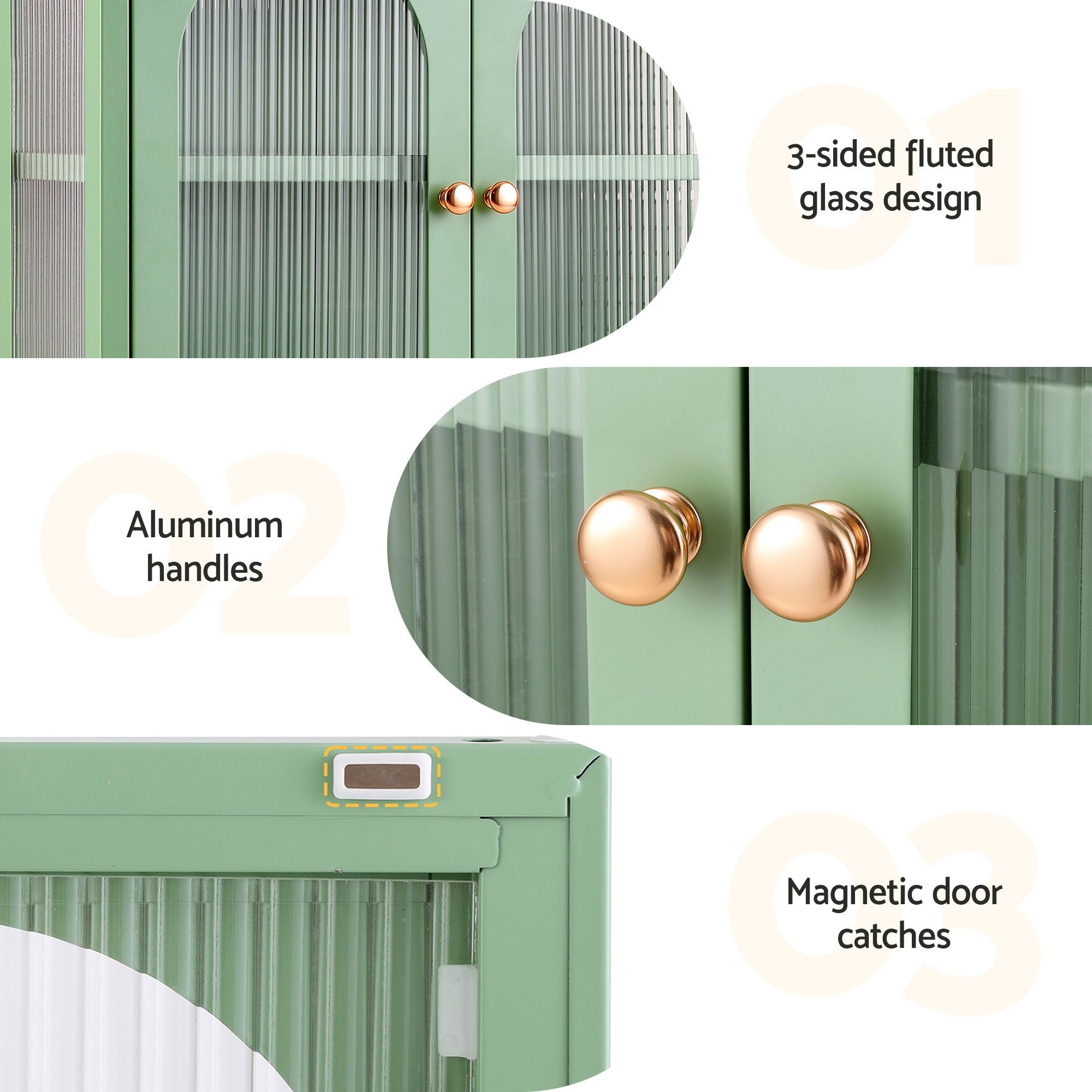 Artiss Buffet Cabinet Sideboard Wall Mounted Fluted Display Storage 70cm Green Bedworld