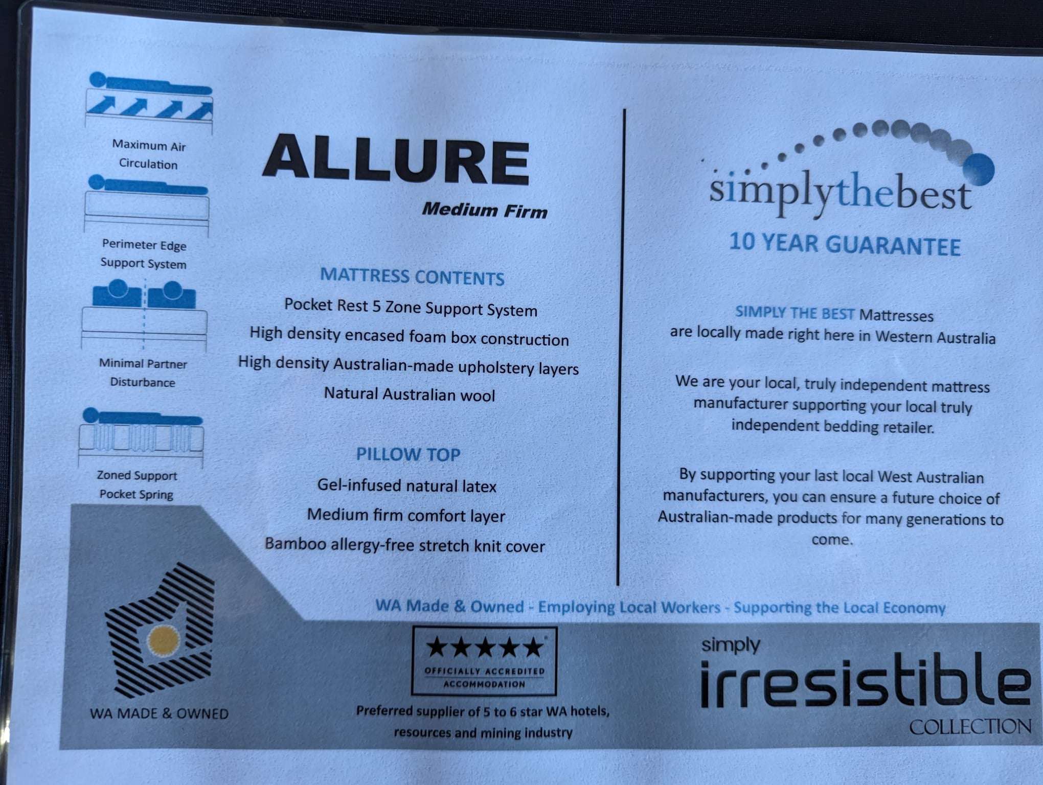 Allure Mattress - Simply The Best - details
