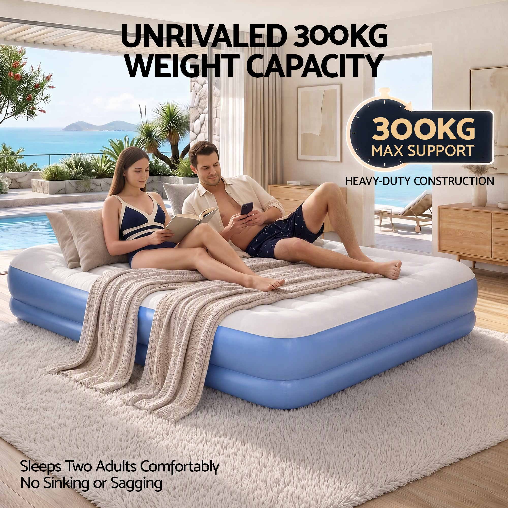 Weisshorn Queen Air Mattress with Rechargeable Cordless Pump 41cm Bedworld