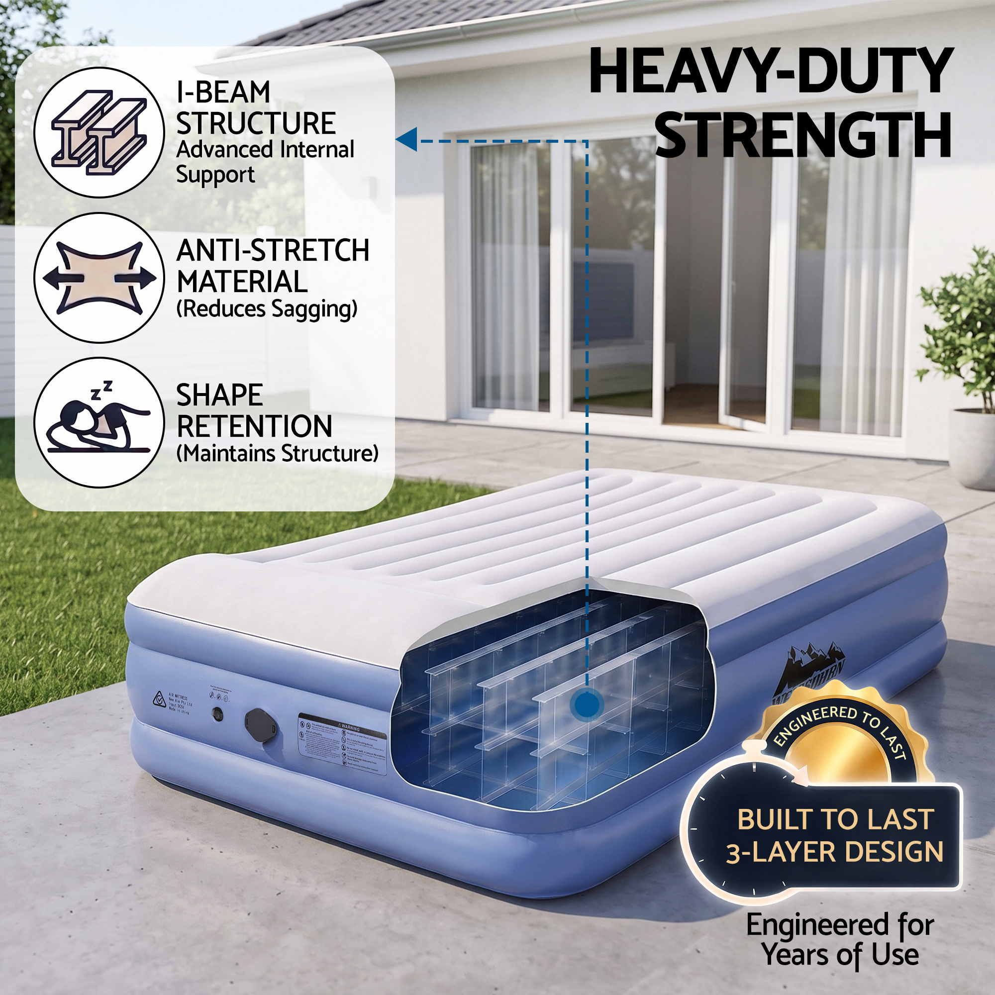 Weisshorn Queen Air Mattress with Rechargeable Cordless Pump 50cm Bedworld
