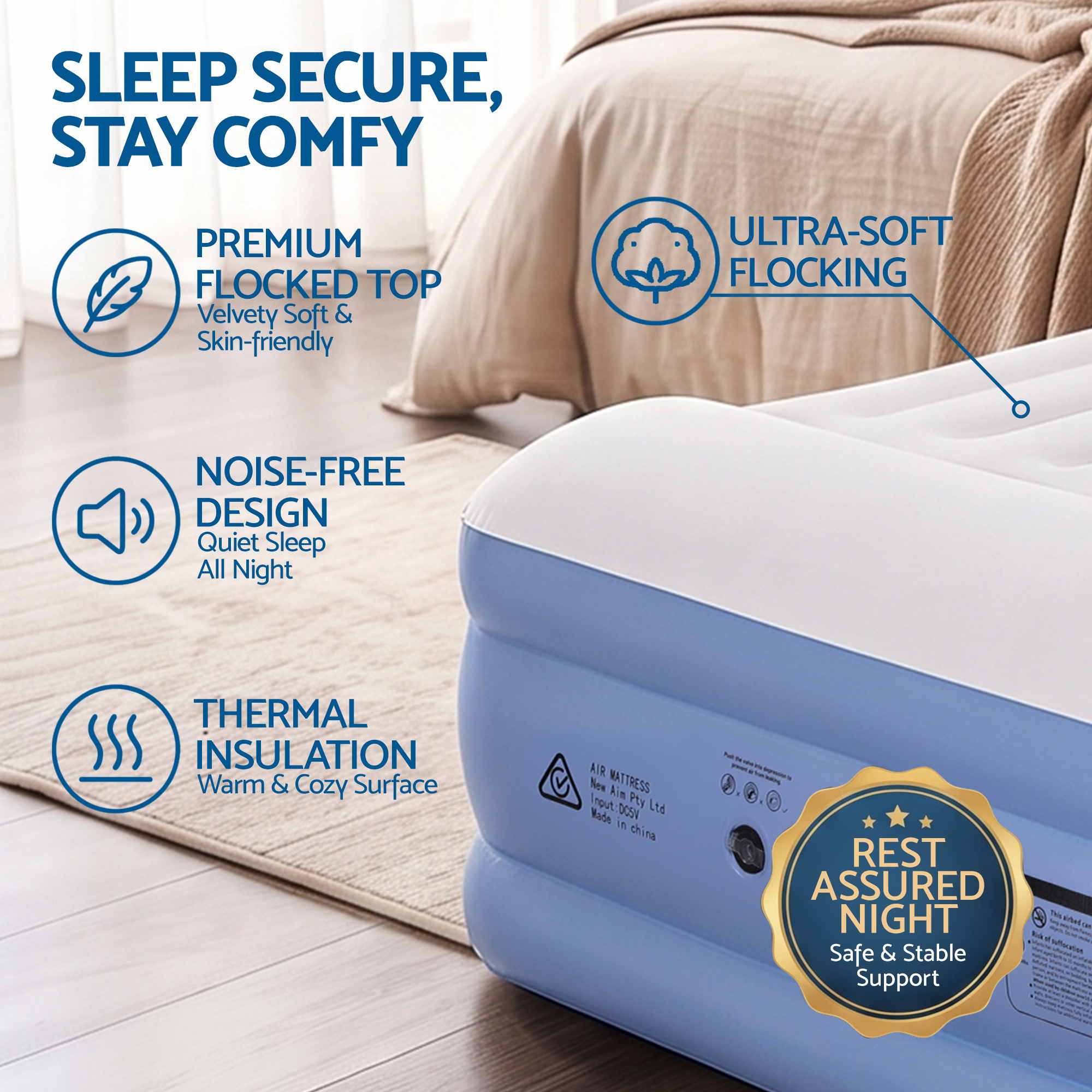 Weisshorn Queen Air Mattress with Rechargeable Cordless Pump 50cm Bedworld