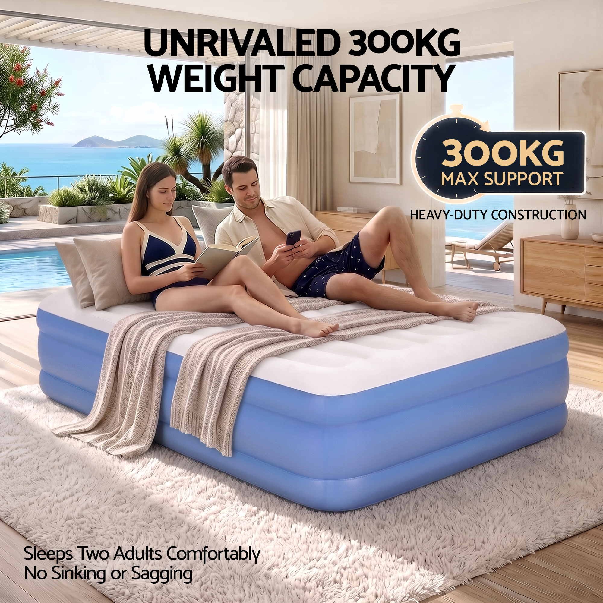 Weisshorn Queen Air Mattress with Rechargeable Cordless Pump 50cm Bedworld