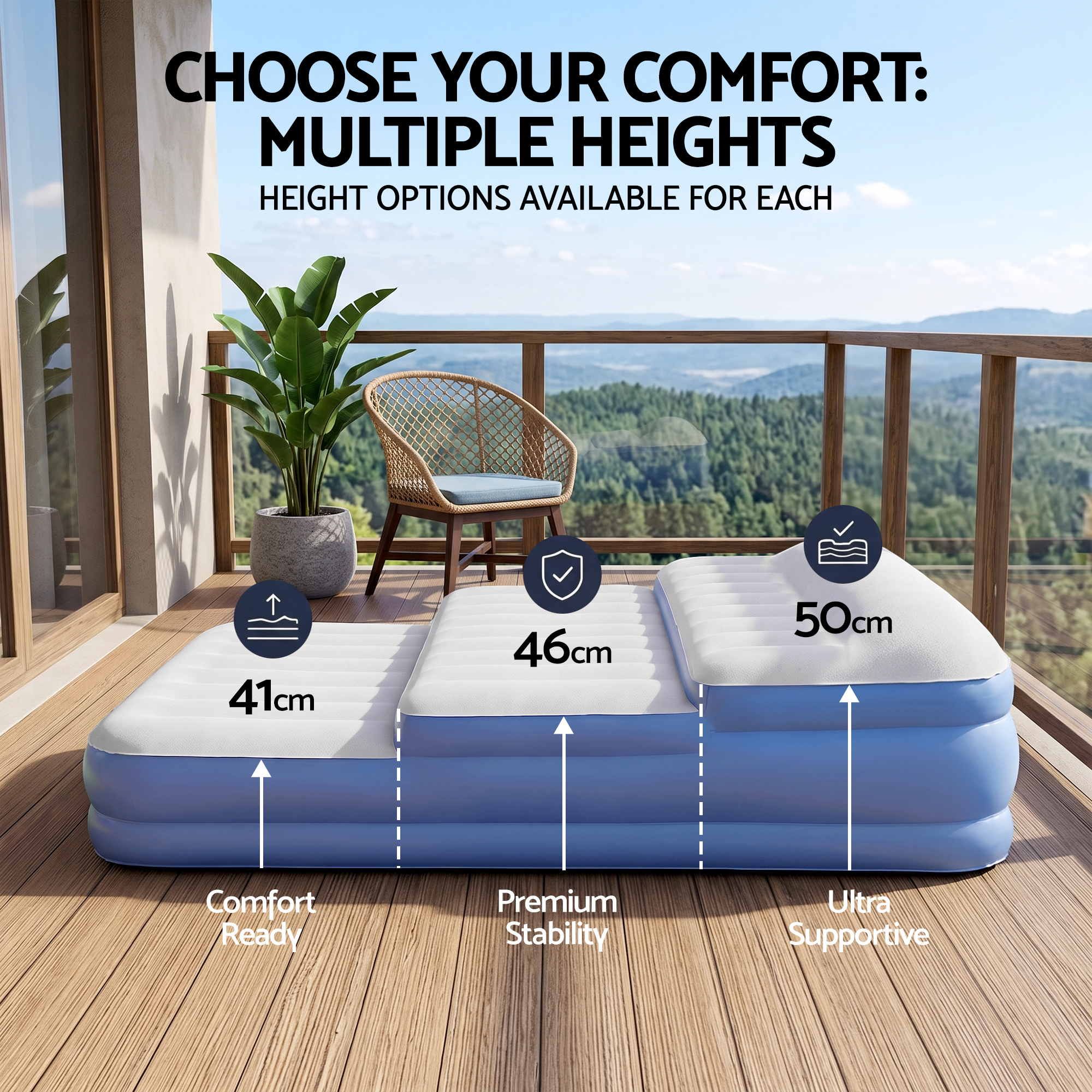 Weisshorn Queen Air Mattress with Rechargeable Cordless Pump 50cm Bedworld