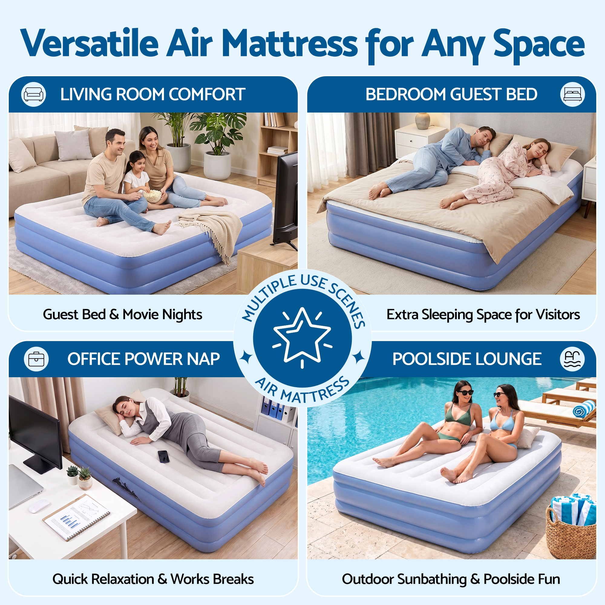 Weisshorn Queen Air Mattress with Rechargeable Cordless Pump 50cm Bedworld