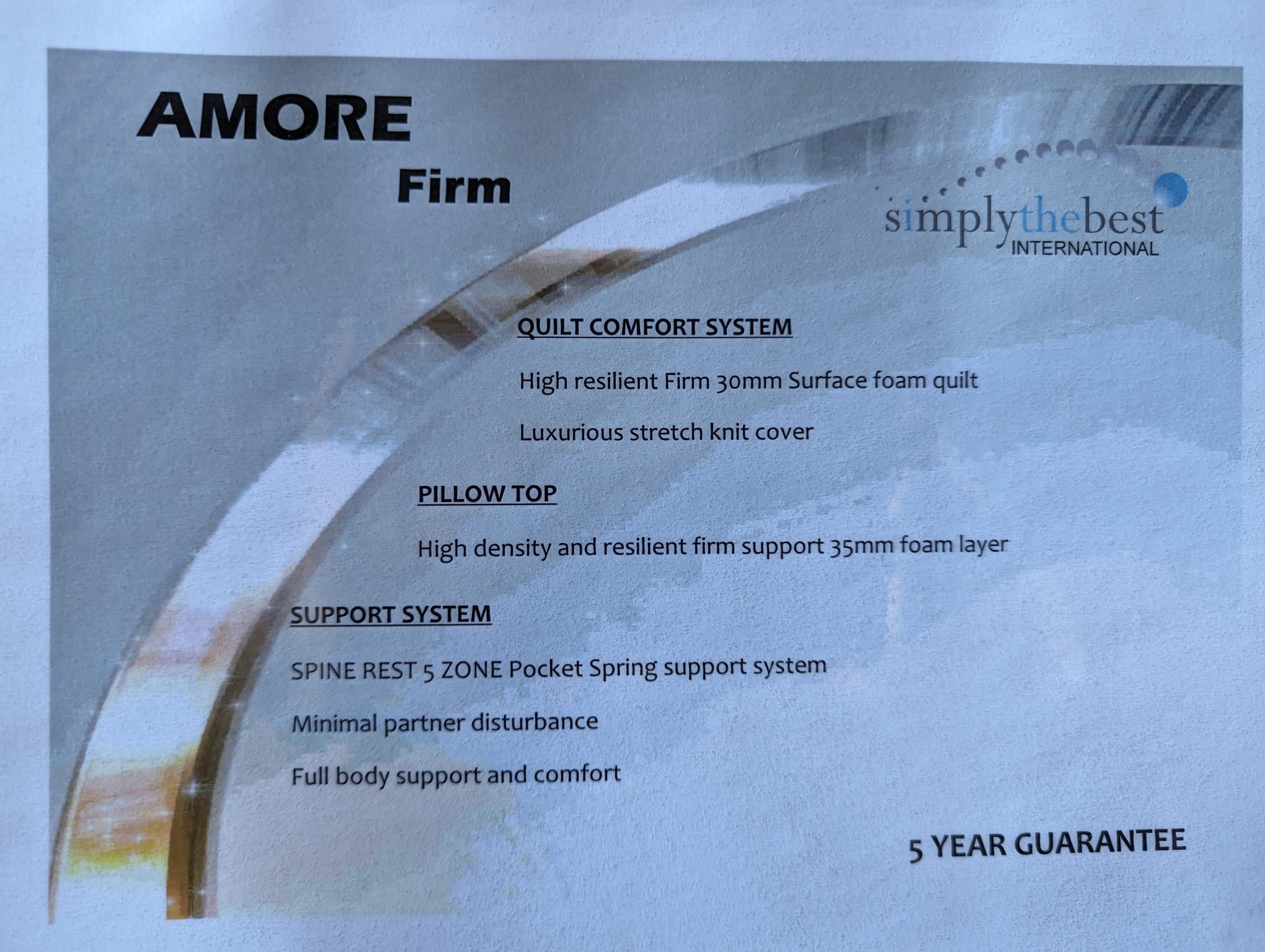 Amore Firm Mattress by SIMPLY THE BEST - features