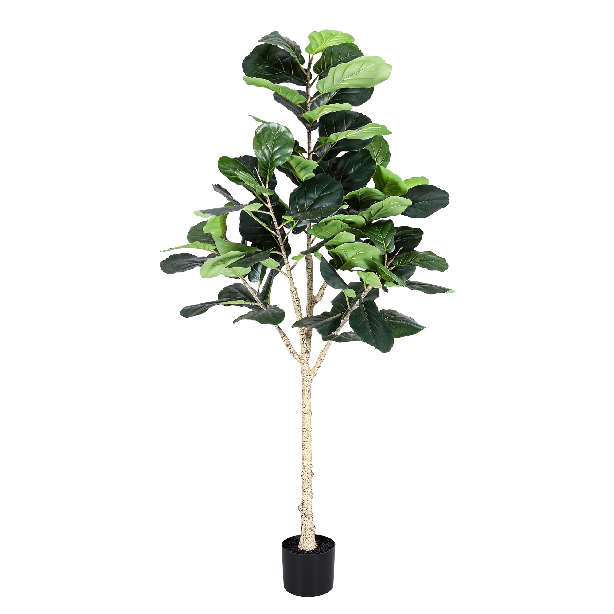Artificial fiddle leaf fig tree with dense green foliage in a black base pot