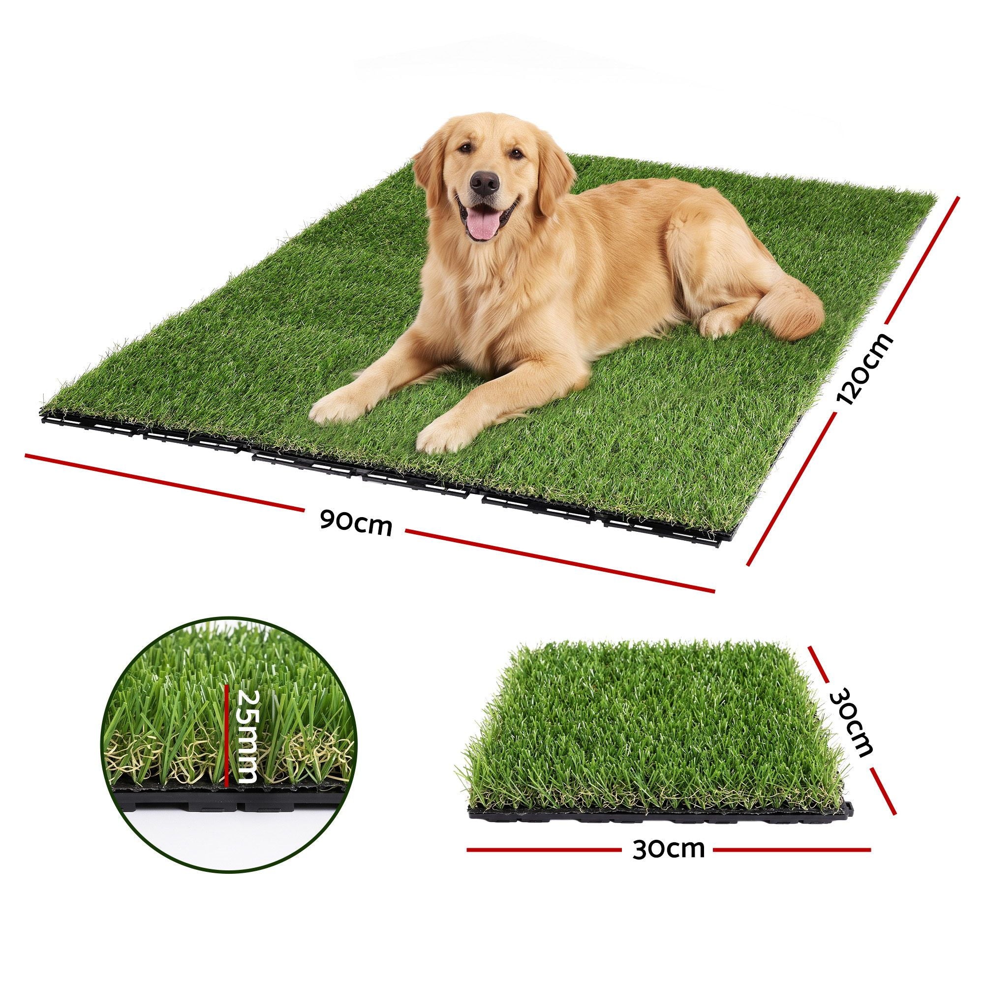 Prime Turf Artificial Grass Turf Tiles Interlocking Fake Grass Mat for Balcony Pet 12 Pack Bedworld