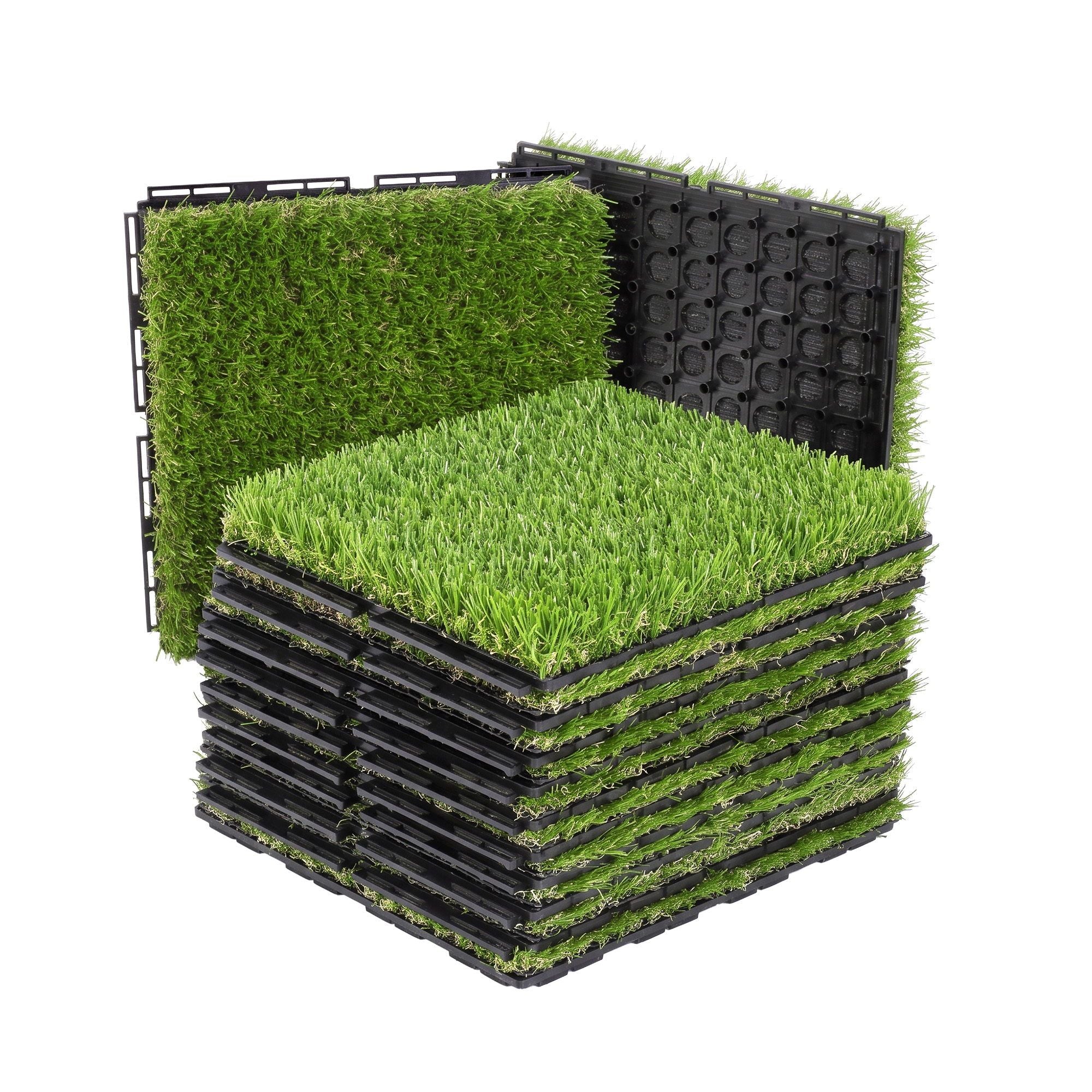 Prime Turf Artificial Grass Turf Tiles Interlocking Fake Grass Mat for Balcony Pet 12 Pack Bedworld
