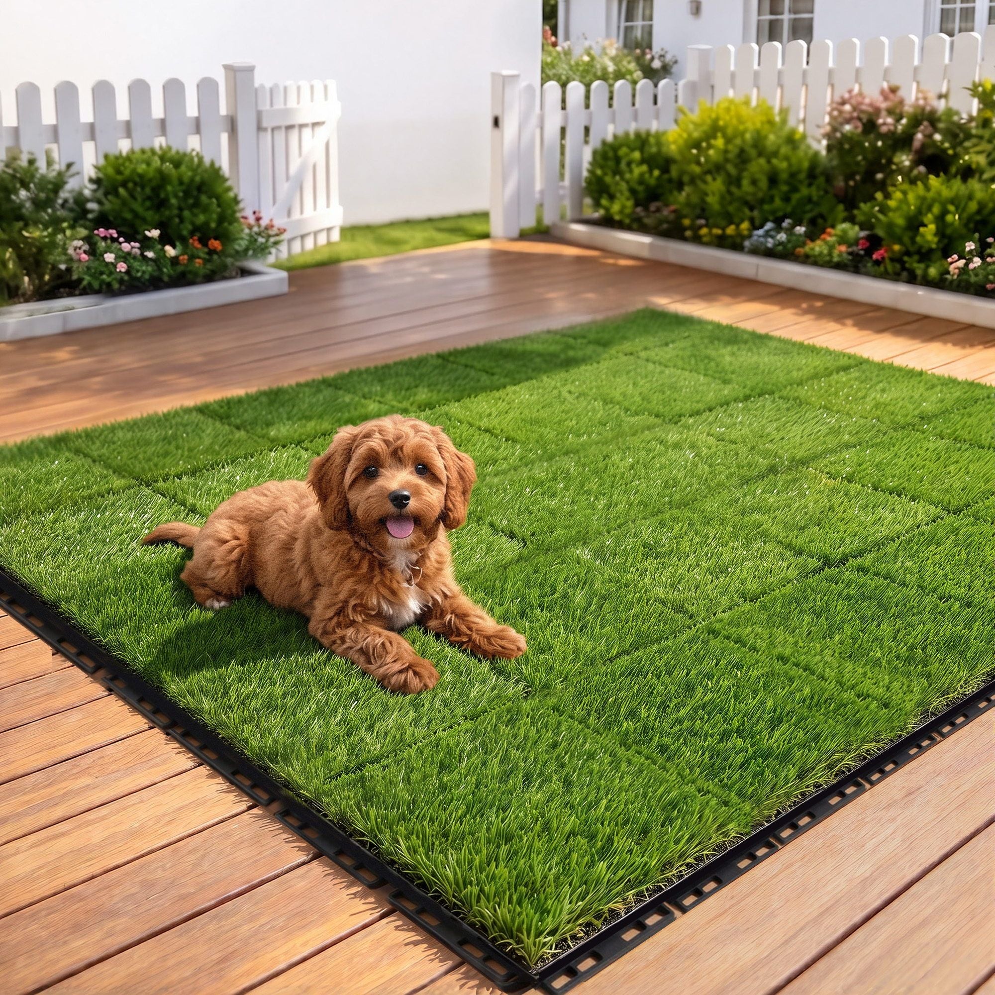 Prime Turf Artificial Grass Turf Tiles Interlocking Fake Grass Mat for Balcony Pet 24 Pack Bedworld
