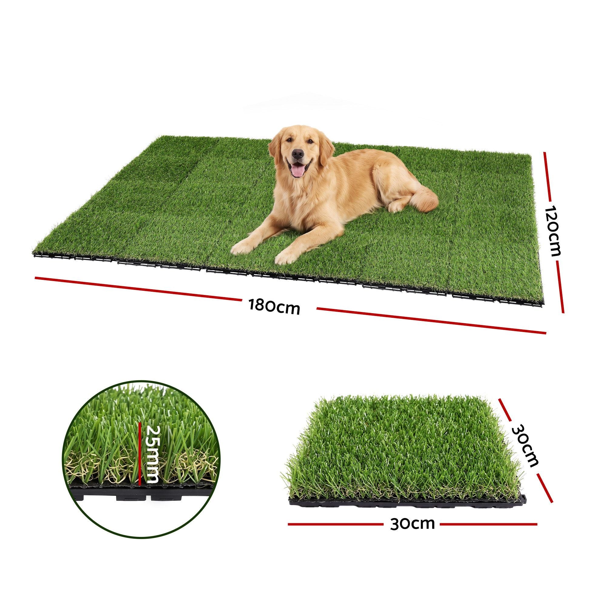 Prime Turf Artificial Grass Turf Tiles Interlocking Fake Grass Mat for Balcony Pet 24 Pack Bedworld
