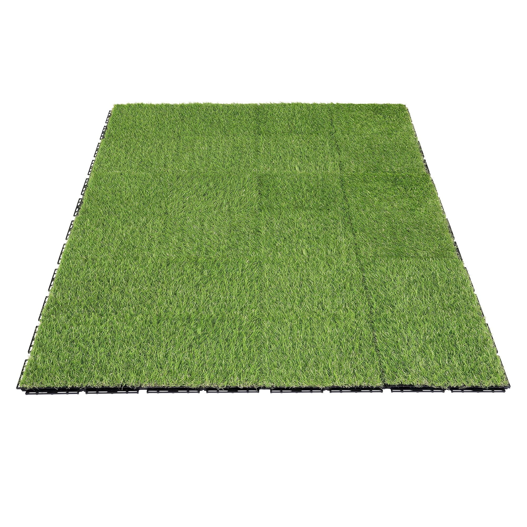 Prime Turf Artificial Grass Turf Tiles Interlocking Fake Grass Mat for Balcony Pet 24 Pack Bedworld