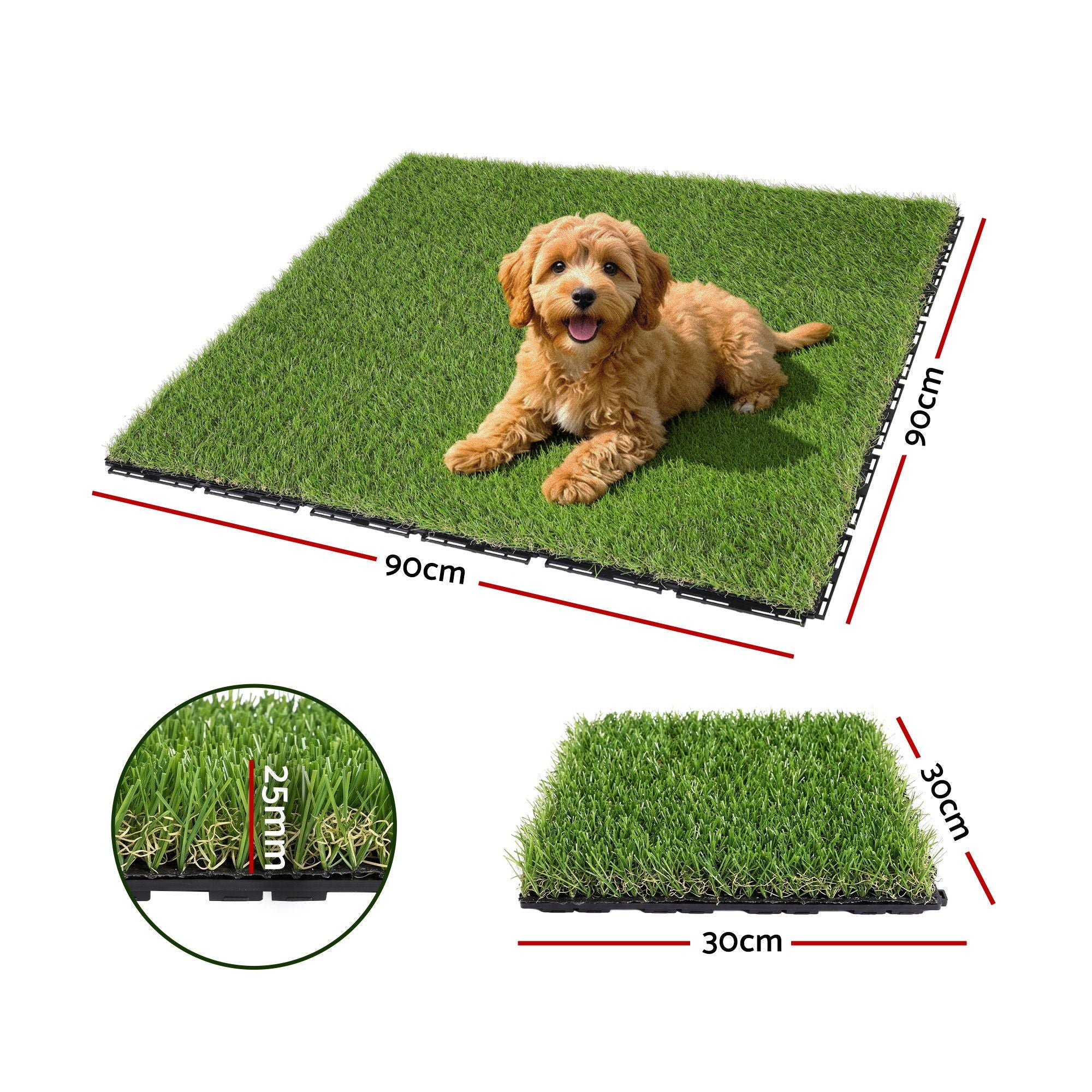 Prime Turf Artificial Grass Turf Tiles Interlocking Fake Grass Mat for Balcony Pet 9 Pack Bedworld