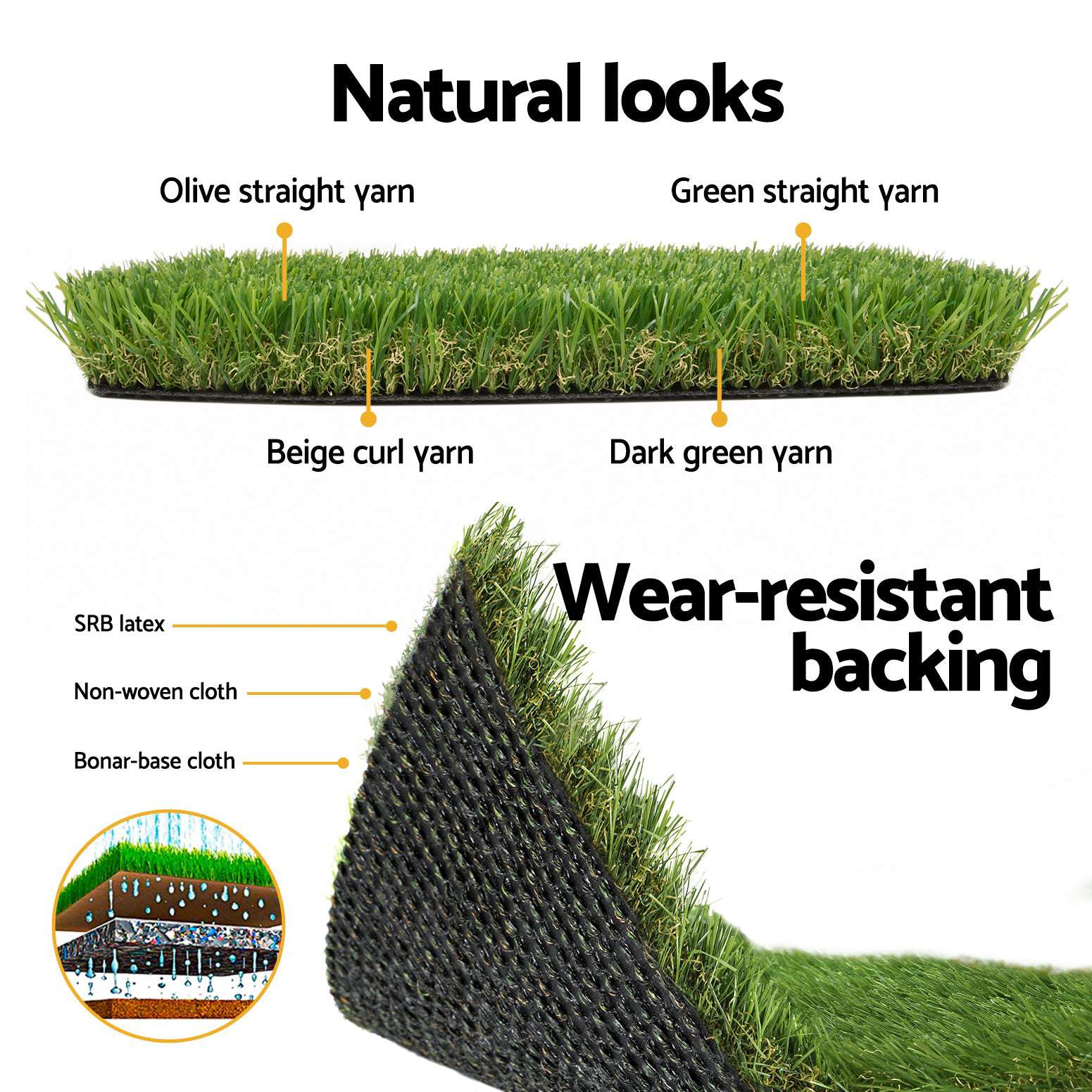 Prime Turf Artificial Grass 30mm 2mx5m 40SQM Synthetic Fake Lawn Turf Plastic Plant 4-coloured