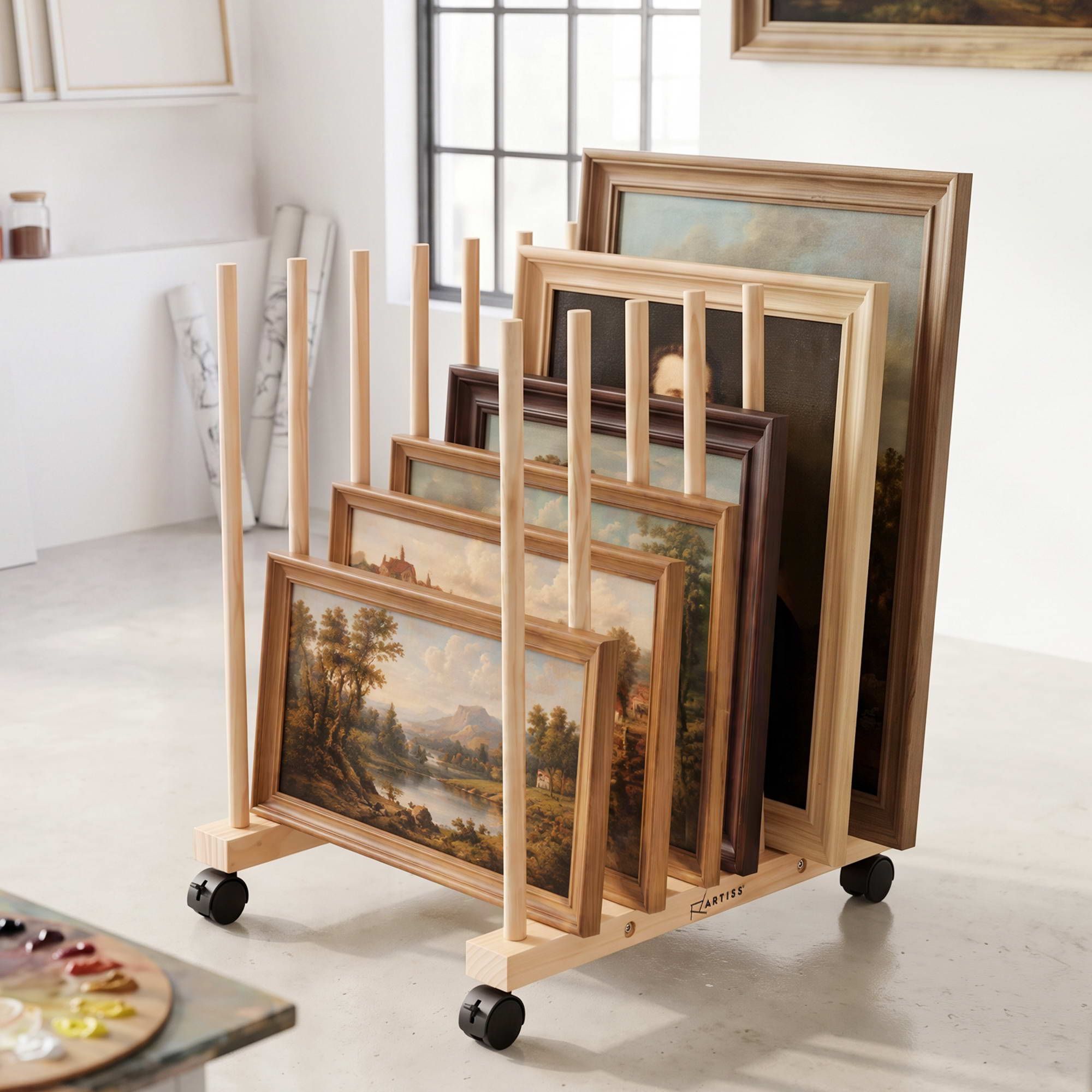 Artiss Wooden Art Drying & Canvas Storage Rack with Caster Wheels for Studio,Galleries,Classroom Bedworld