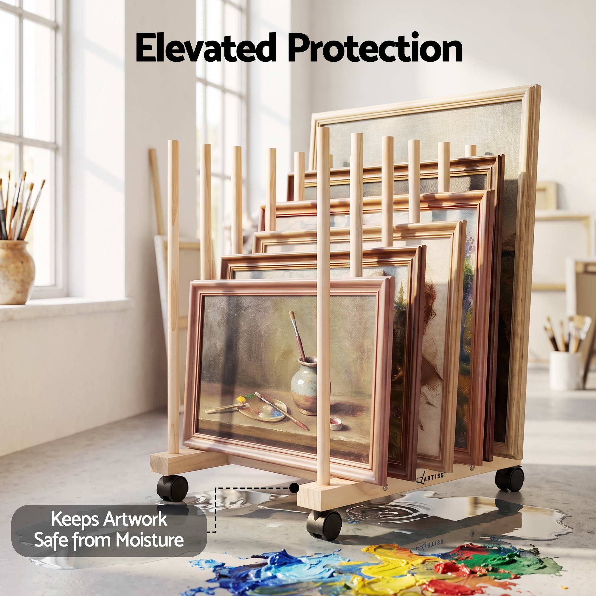 Artiss Wooden Art Drying & Canvas Storage Rack with Caster Wheels for Studio,Galleries,Classroom Bedworld