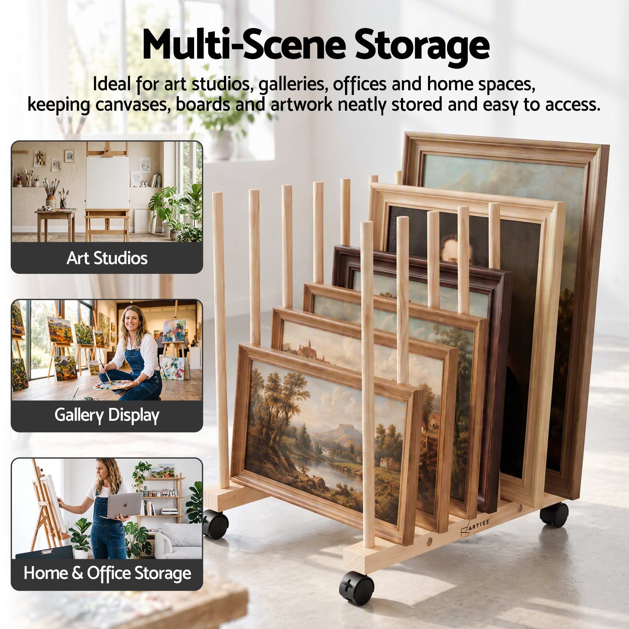 Artiss Wooden Art Drying & Canvas Storage Rack with Caster Wheels for Studio,Galleries,Classroom Bedworld