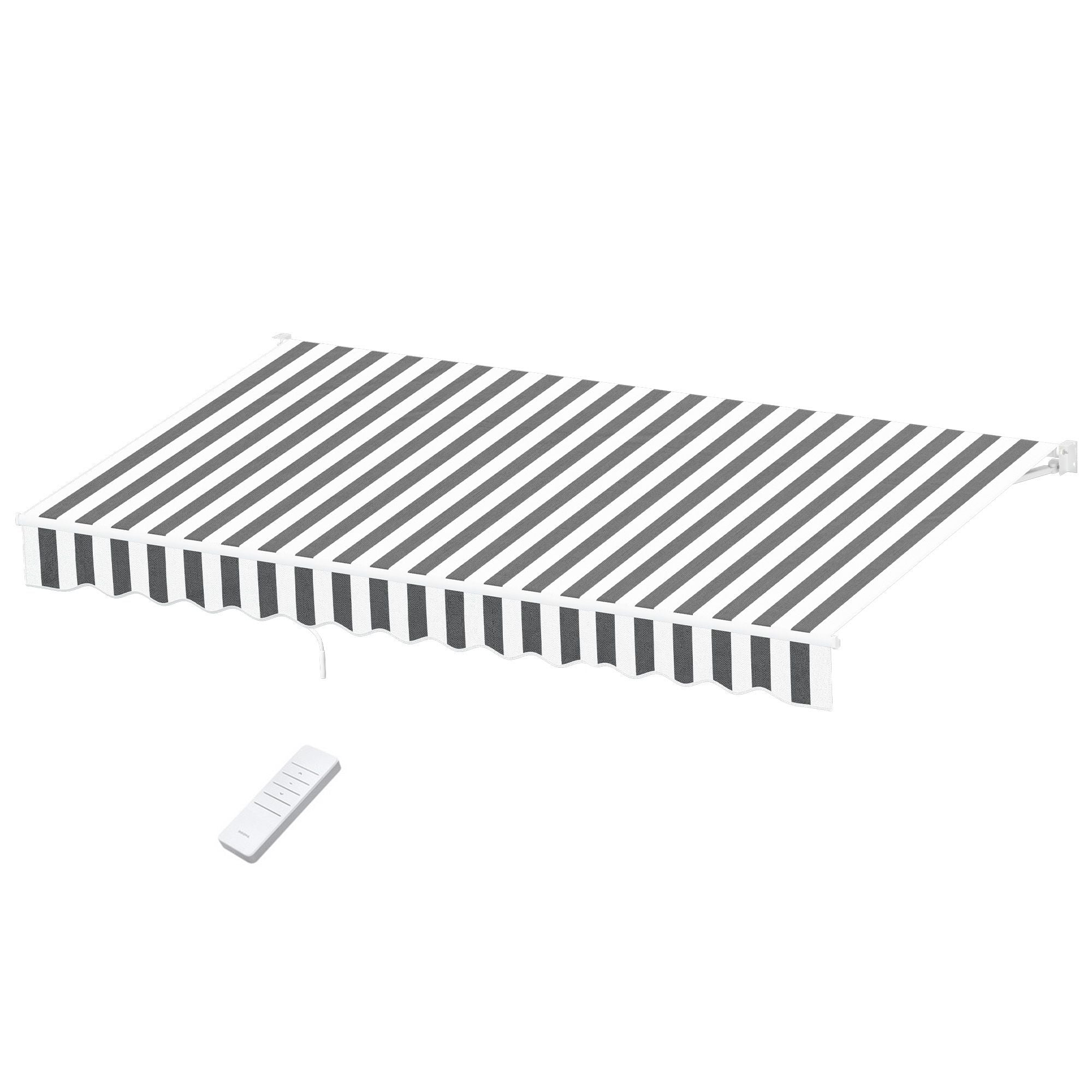 Instahut Retractable Folding Arm Awning Motorised Sunshade 4.5Mx3M Grey White Bedworld
