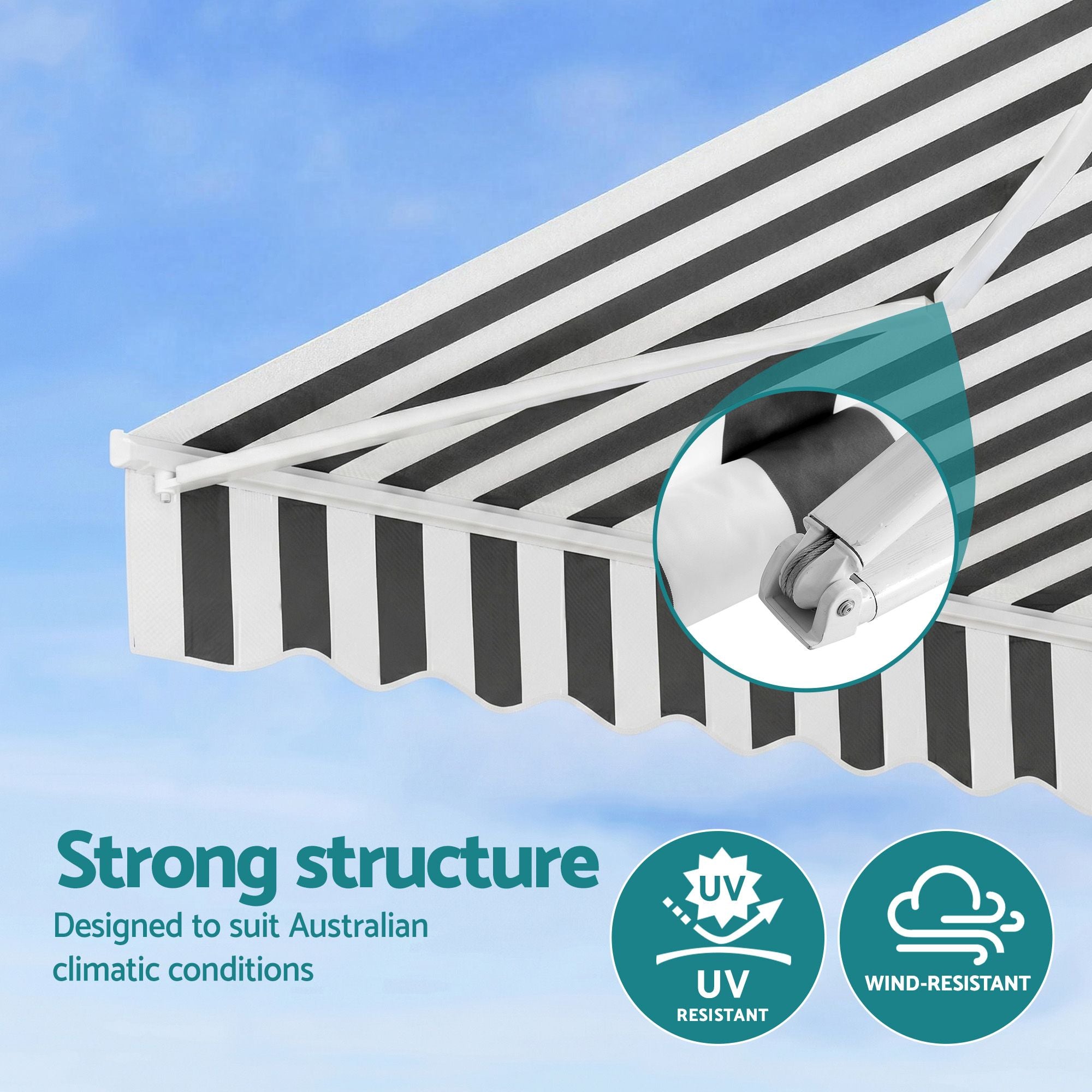Instahut Retractable Folding Arm Awning Motorised Sunshade 4.5Mx3M Grey White Bedworld