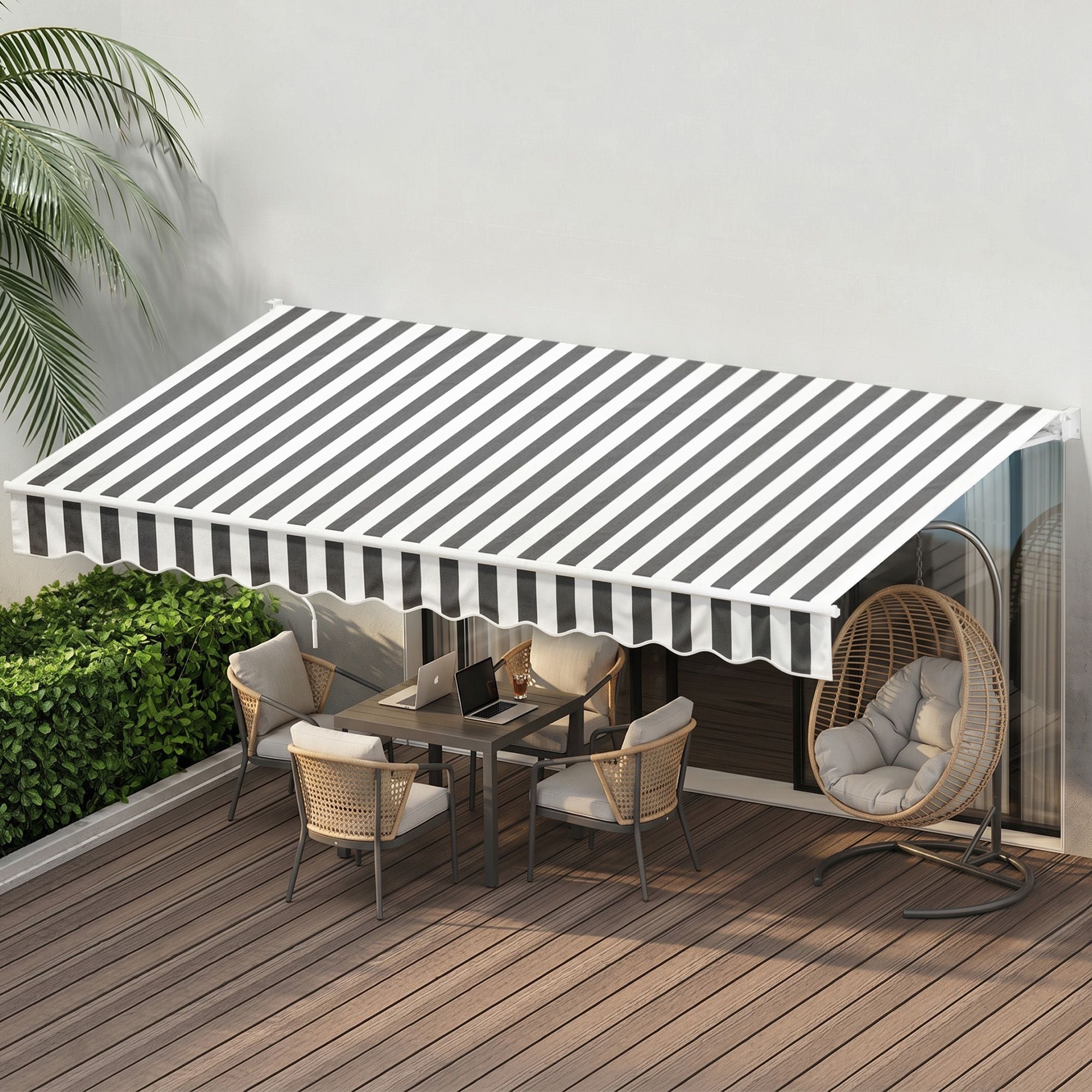 Instahut Retractable Folding Arm Awning Motorised Sunshade 4.5Mx3M Grey White Bedworld