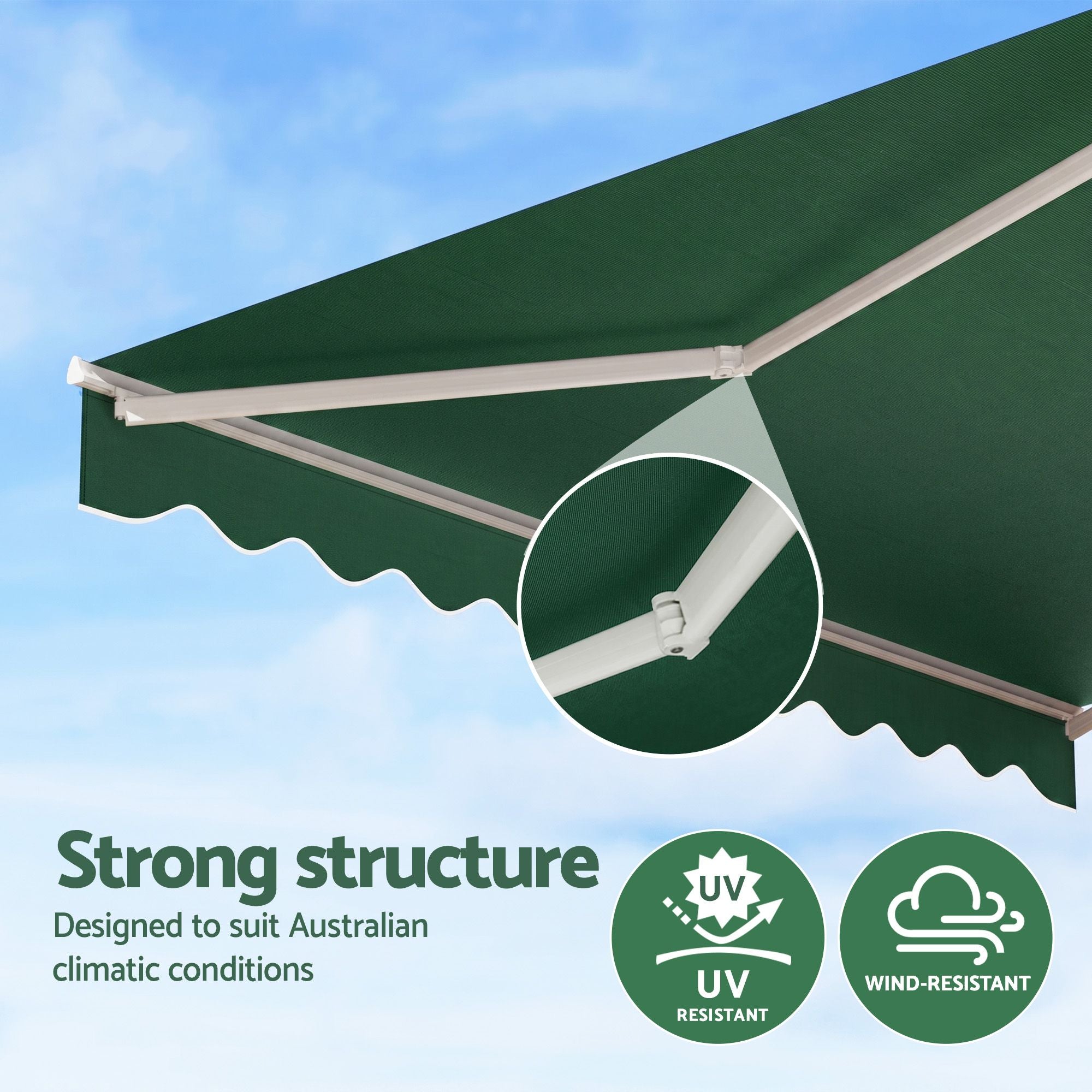 Instahut Retractable Folding Arm Awning Motorised Sunshade 5Mx3M Dark Green Bedworld