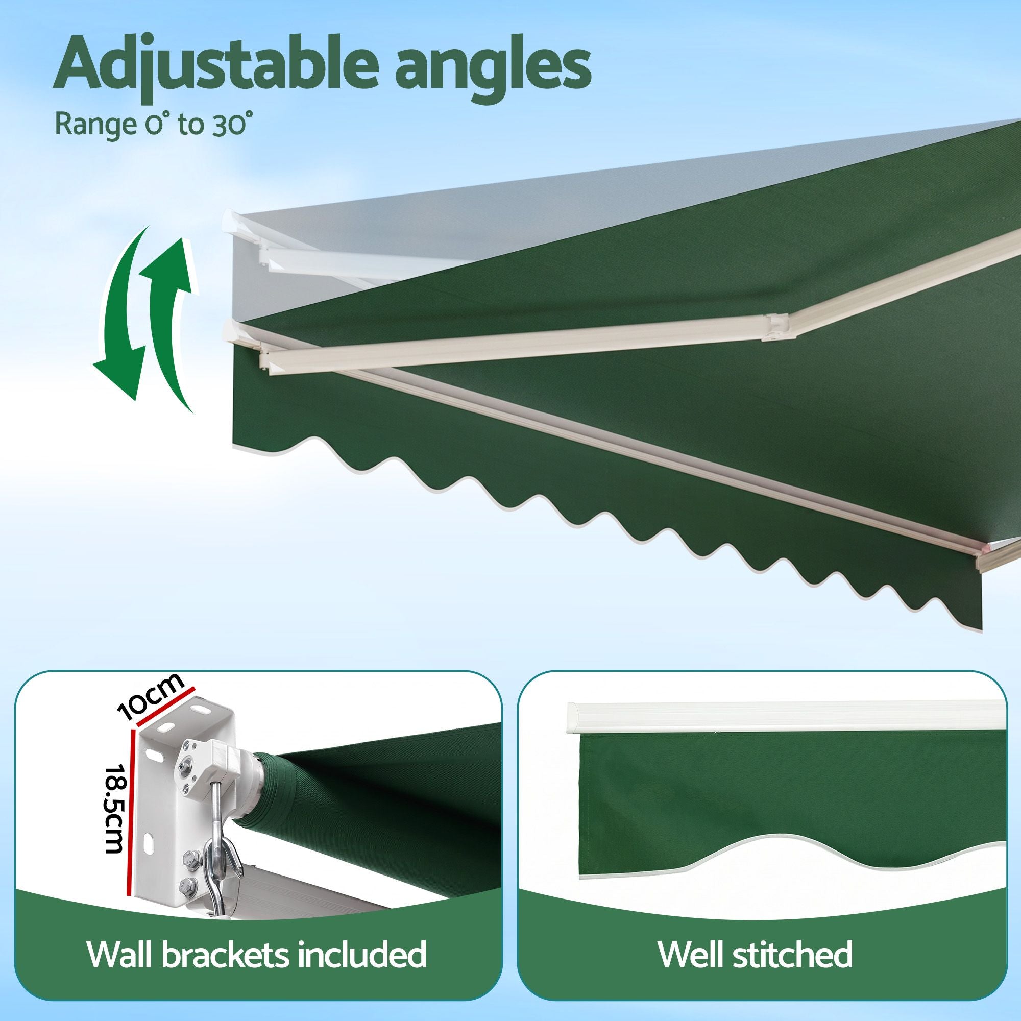 Instahut Retractable Folding Arm Awning Motorised Sunshade 5Mx3M Dark Green Bedworld