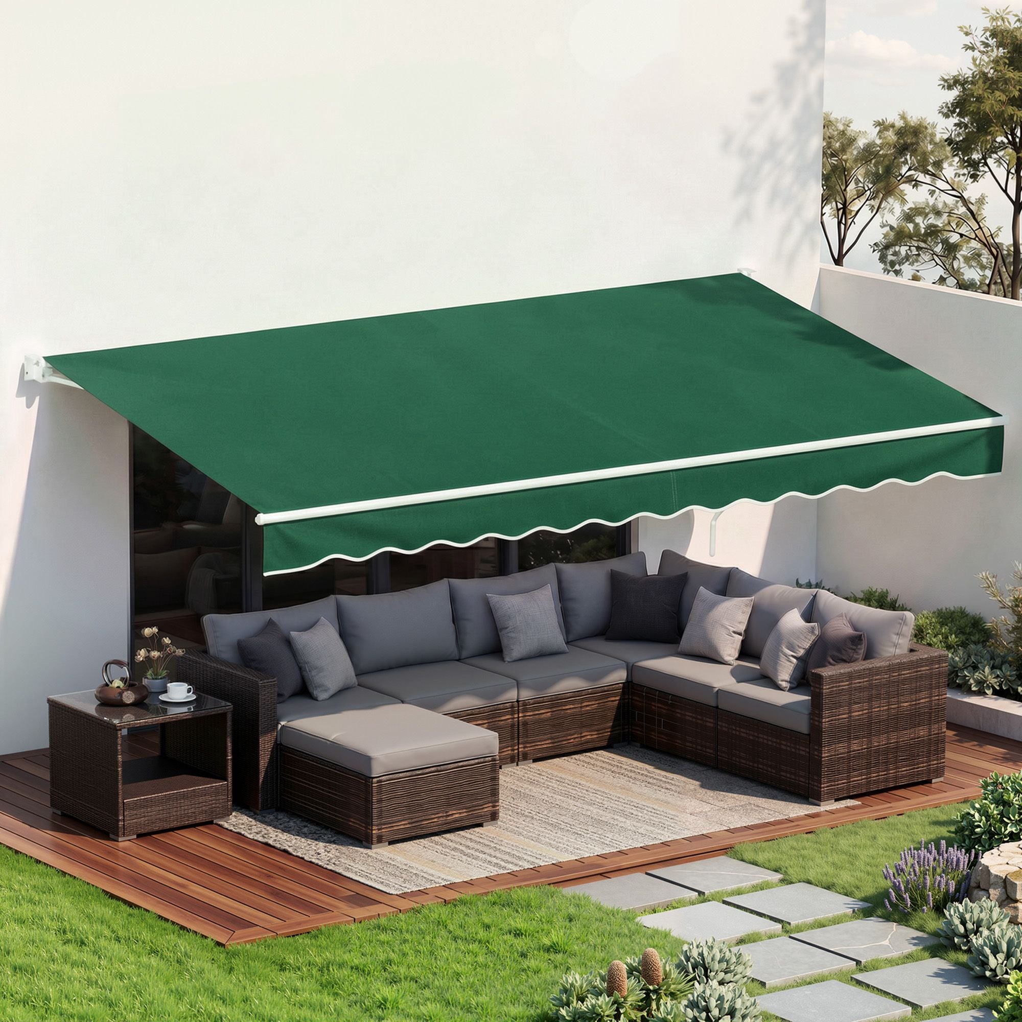 Instahut Retractable Folding Arm Awning Motorised Sunshade 5Mx3M Dark Green Bedworld