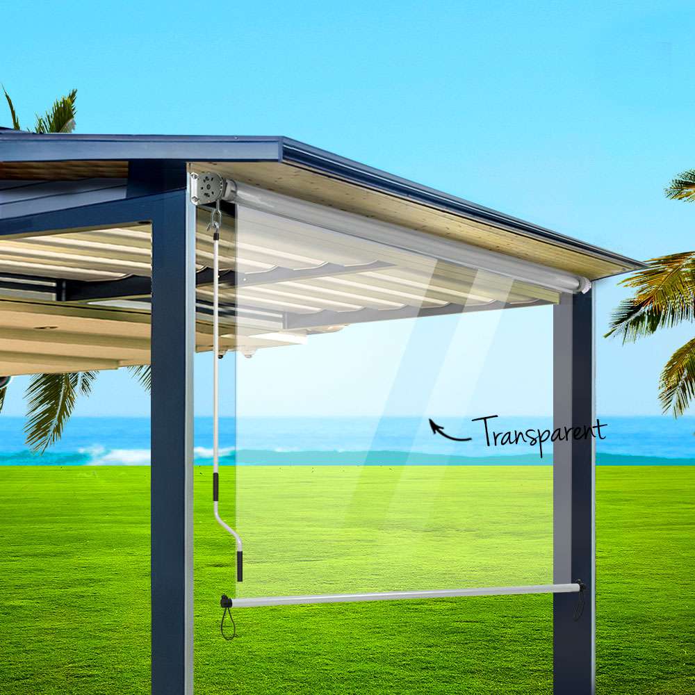Instahut 1.5X2.4M Outdoor Blinds Clear Roll Down Awning Retractable Outdoor Blinds Water Wind Proof Transparent