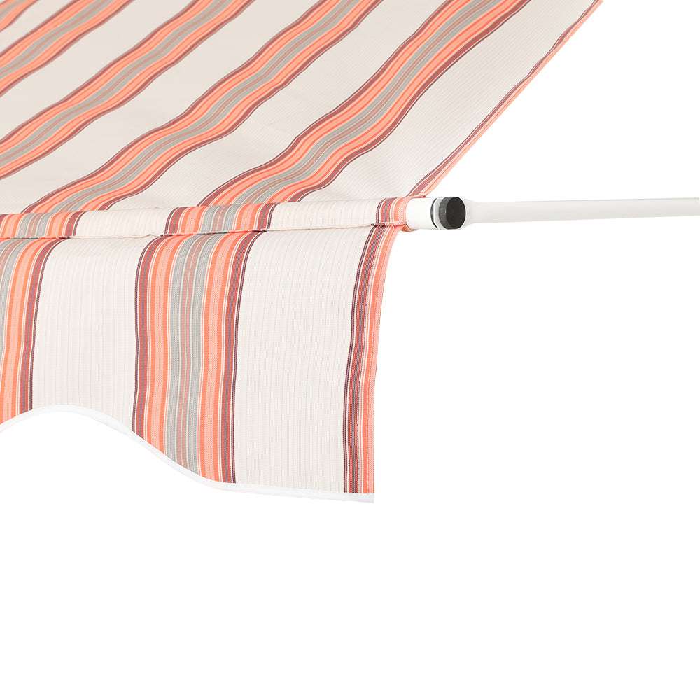 Striped awning valance fabric in beige with orange and brown lines on white roller