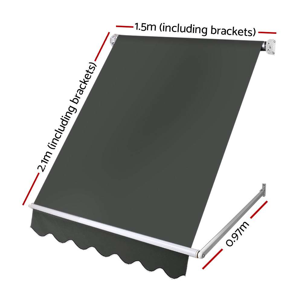 Instahut Window Fixed Pivot Arm Awning Outdoor Blinds Retractable Canopy1.5X2.1M