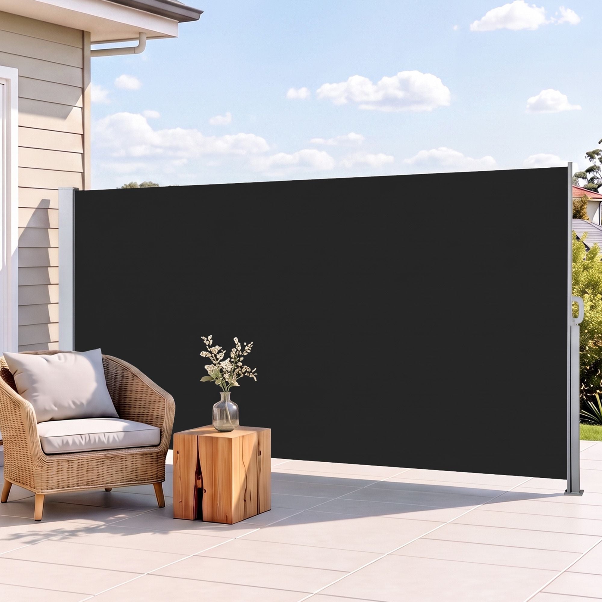 Instahut 1.4X3M Side Awning Retractable Privacy Screen Outdoor Sun Shade Black Bedworld