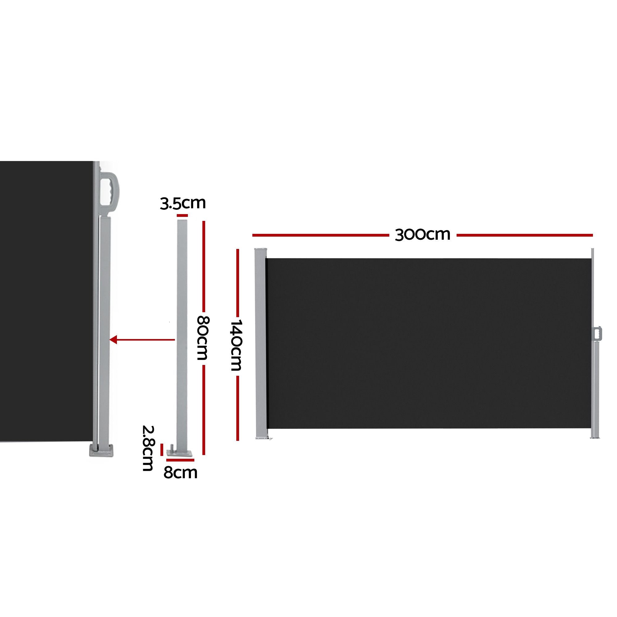 Instahut 1.4X3M Side Awning Retractable Privacy Screen Outdoor Sun Shade Black Bedworld