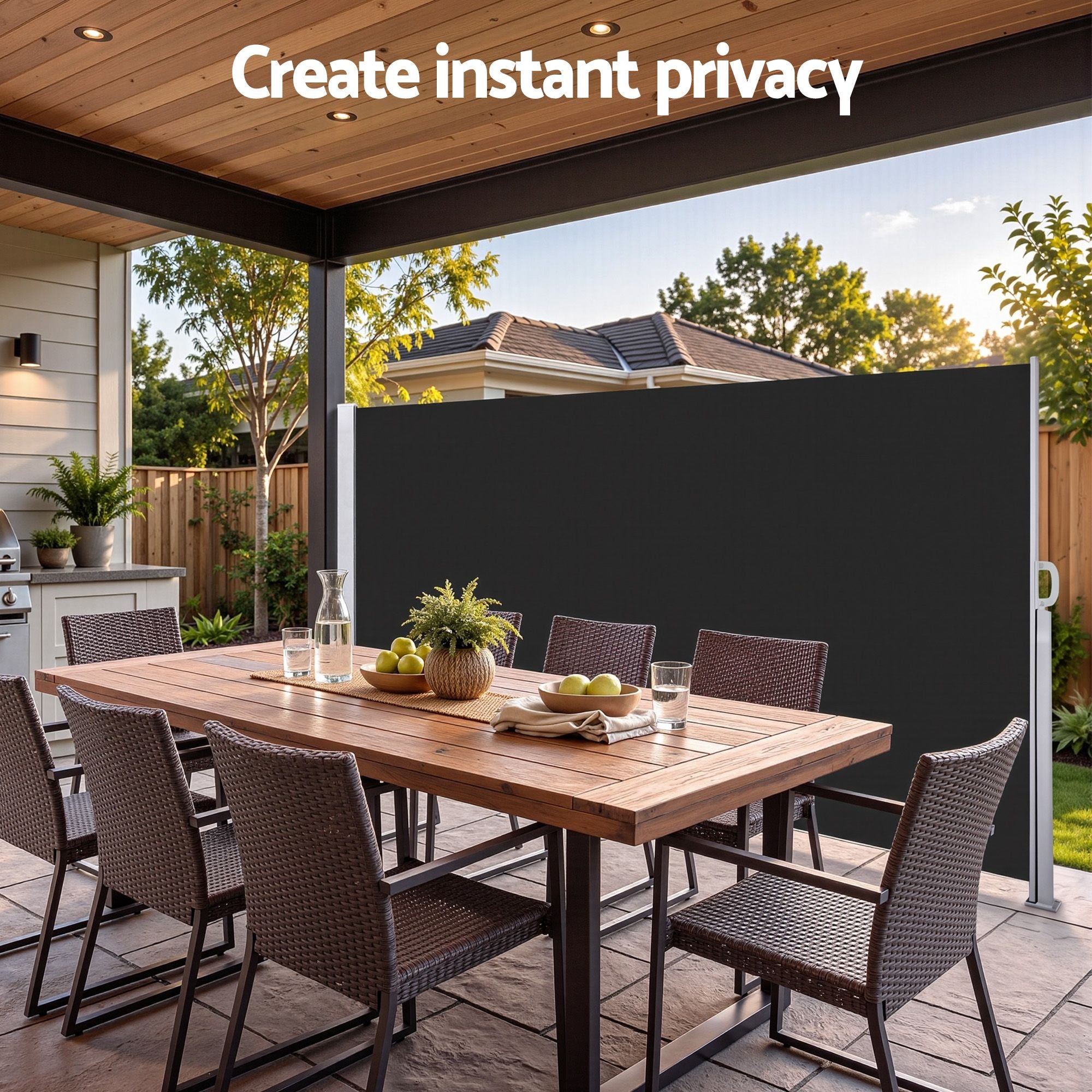 Instahut 1.4X3M Side Awning Retractable Privacy Screen Outdoor Sun Shade Black Bedworld