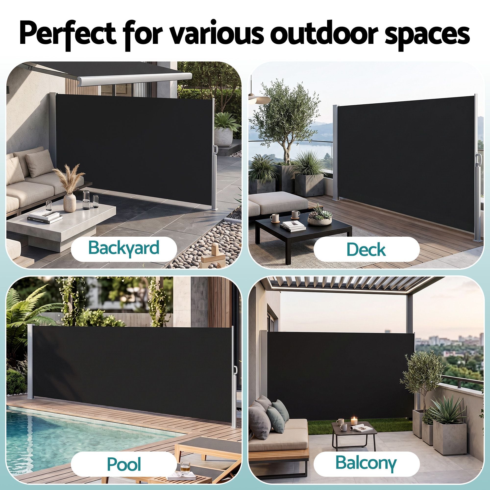 Instahut 1.4X3M Side Awning Retractable Privacy Screen Outdoor Sun Shade Black Bedworld