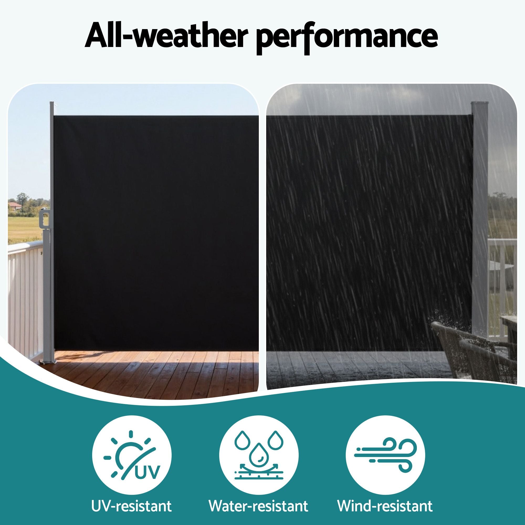 Instahut 1.4X3M Side Awning Retractable Privacy Screen Outdoor Sun Shade Black Bedworld