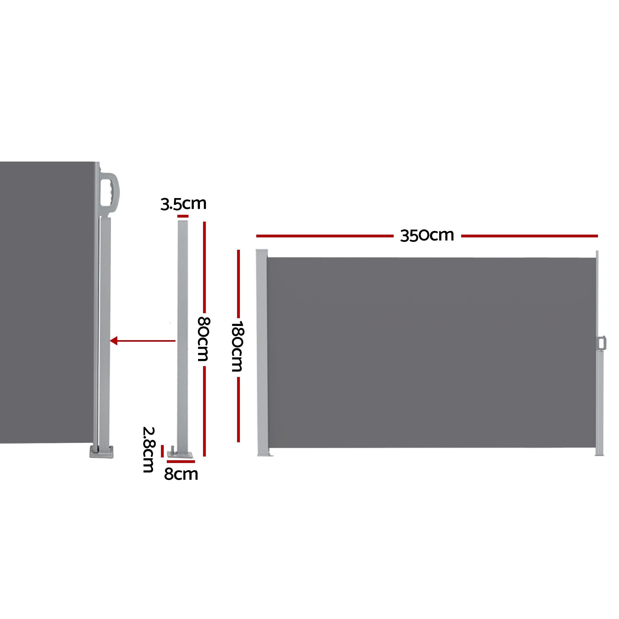 Instahut 1.8X3.5M Side Awning Retractable Privacy Screen Outdoor Sun Shade Grey Bedworld