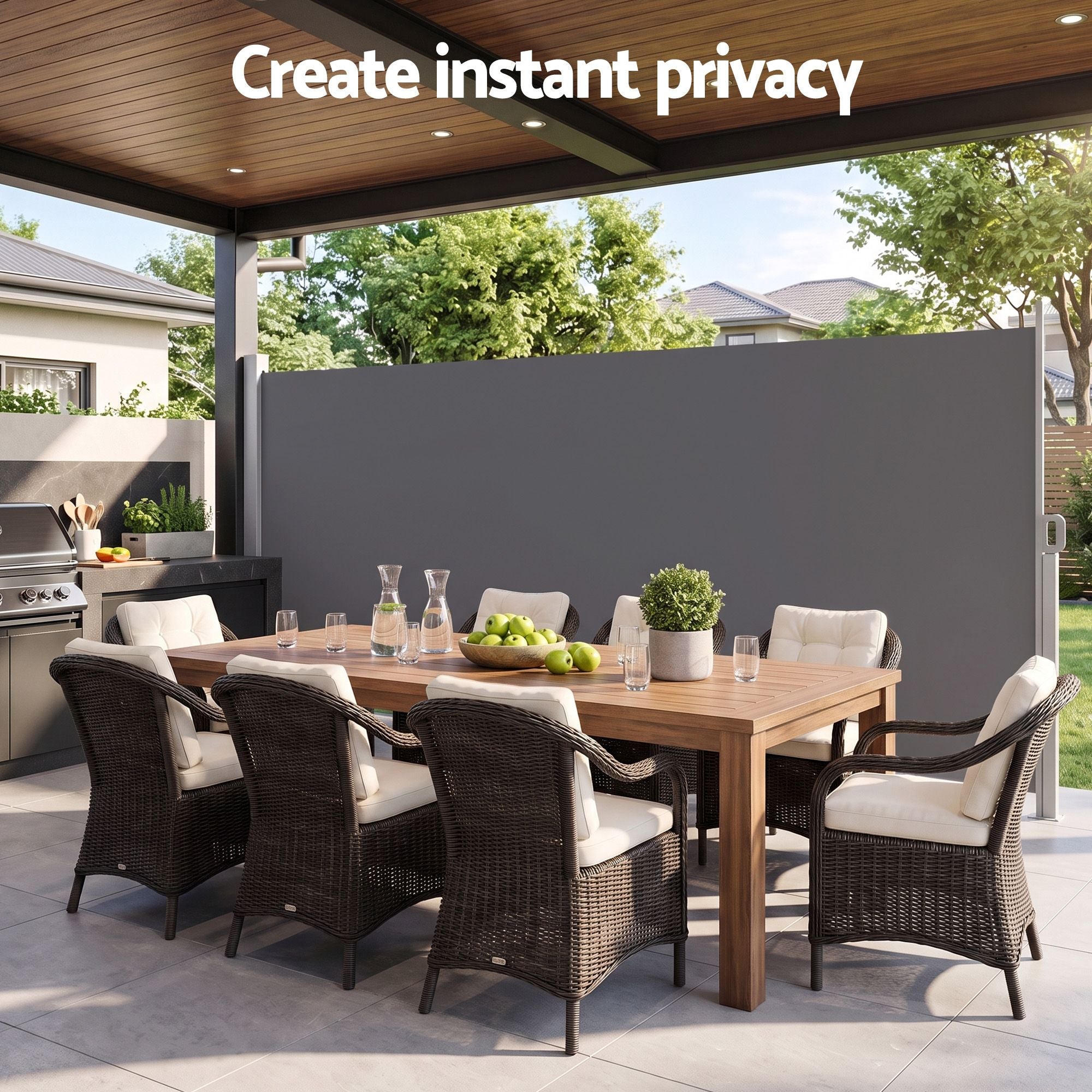 Instahut 1.8X3.5M Side Awning Retractable Privacy Screen Outdoor Sun Shade Grey Bedworld